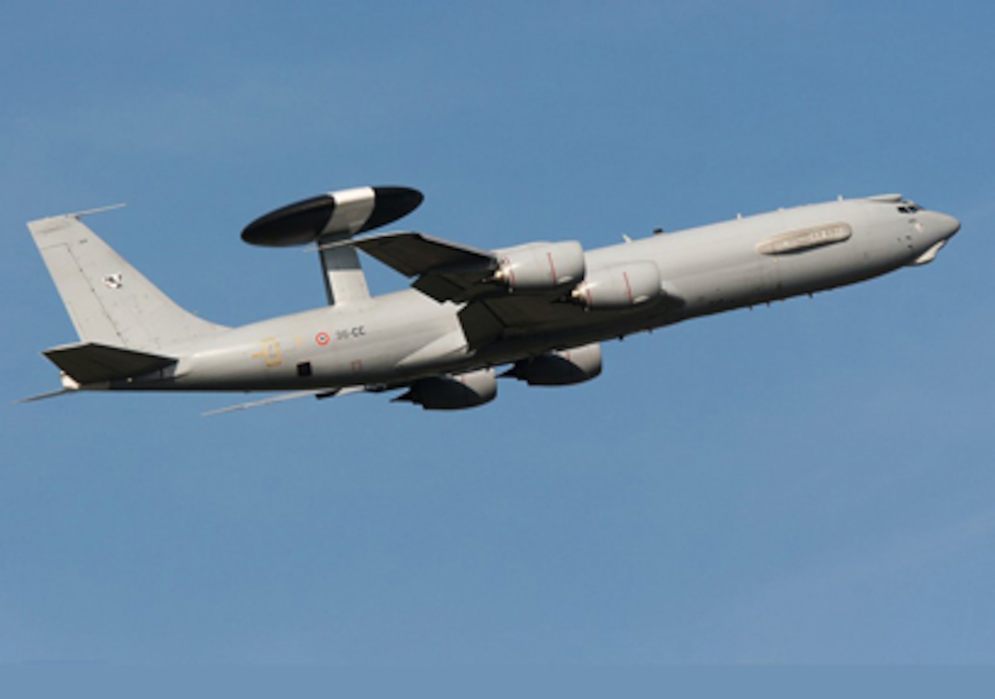 French AWACS E-3F aircraft, like the one in flight here, will soon be improved.  The Electronic Systems Center recently awarded a contract to upgrade the French AWACS fleet with more modern capabilities. (Courtesy photo)