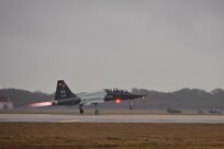 Used to train pilots slotted to fly in fighter, attack and bomber aircraft, a T-38 Talon takes off from Randolph Air Force base, TX during a local training flight. (U.S. Air Force photo/Steve Thurow)