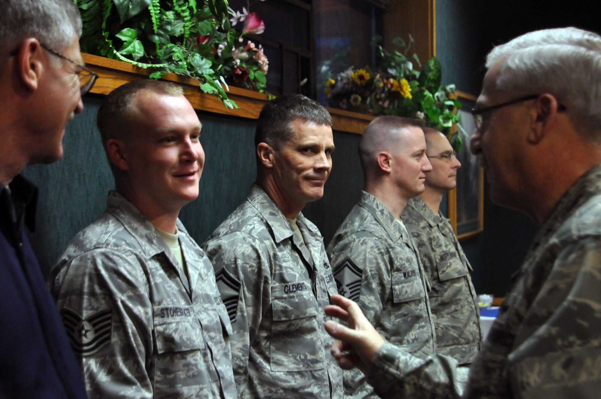 Maj. Gen. Martin Mazick, Vice Commander of Air Force Reserve Command, meets Tech. Sgt. Lennon Stonebraker, an Outstanding Airman of the Year nominee. The general toured 419th Fighter Wing facilities and met with Airmen before serving as keynote speaker at the wing’s annual awards banquet Feb. 6. (U.S. Air Force photo/Staff Sgt. Kyle Brasier)