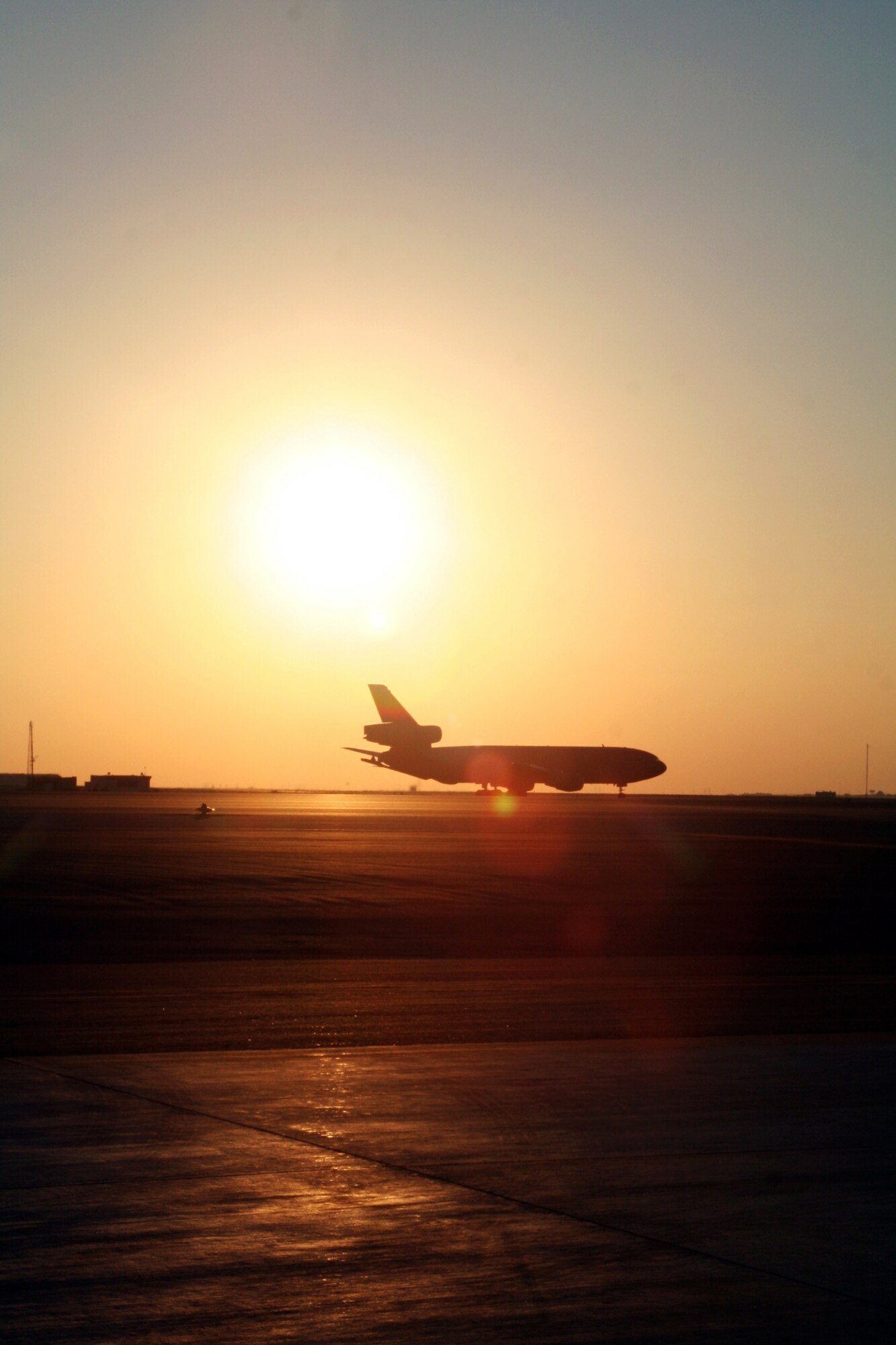 A KC-10 Extender taxies on the flightline Dec. 30, 2009, at an air base in Southwest Asia.  KC-10s are deployed to the 380th Air Expeditionary Wing to provide air refueling support. (U.S. Air Force photo/Tech. Sgt. Scott T. Sturkol)