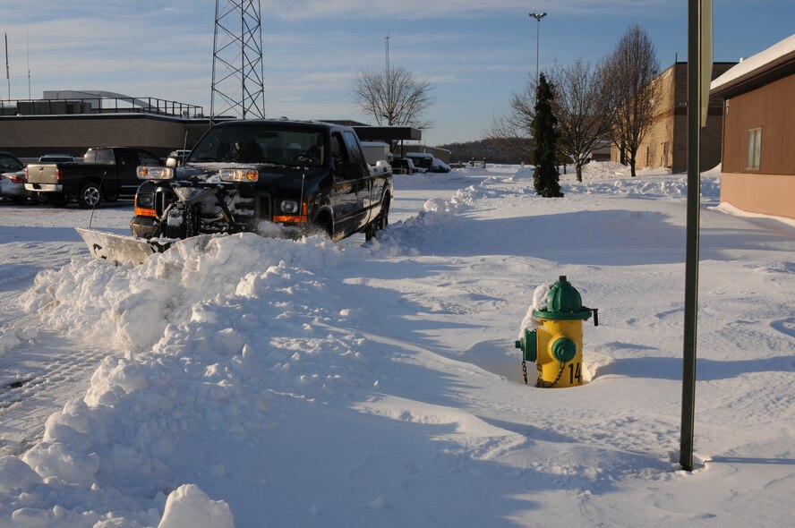 Members of the 193rd Special Operations Wing, PA Air National Guard, Middletown Pennsylvania are busy clearing snow from the flight line, parking lots, roads and sidewalks on their base at Harrisburg International Airport. The Harrisburg area recieved 36 inches of snow from two snow storms between February 4th and 11th 2010. (U.S. Air Force photo by Senior Master Sergeant David Hawkins/Released)