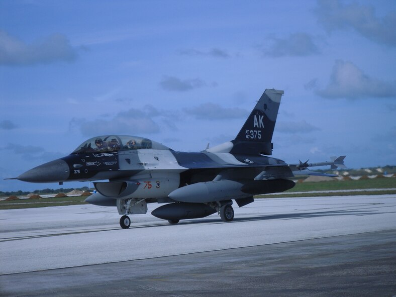 ANDERSEN AIR FORCE BASE, Guam ? A Japan Air Self-Defense Force F-2 taxis to its parking spot after arriving here to participate in Cope North 10-1.  The United States Air Force and JASDF conduct Cope North annually at Andersen Air Force Base to increase combat readiness and interoperability, concentrating on coordination and evaluation of air tactics, techniques and procedures.  The ability for both nations to work together increases their preparedness to support real-world contingencies.(U.S. Air Force photo by Colonel Larry Bowers)