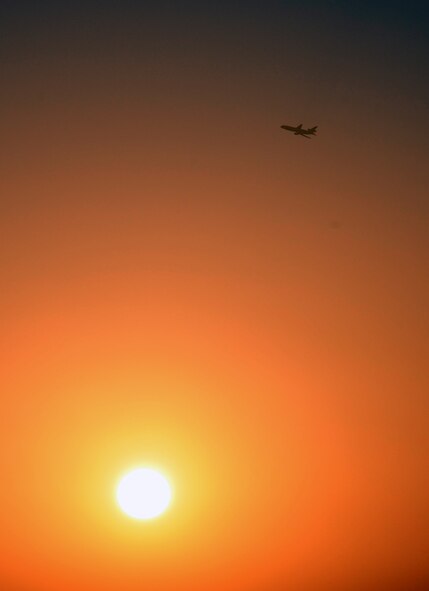 A KC-10 Extender flies off for a mission during operations for the 380th Air Expeditionary Wing at a non-disclosed location in Southwest Asia on Feb. 12, 2010.  The KC-10 is forward deployed to the U.S. Central Command area of responsibility from Joint Base McGuire-Dix-Lakehurst, N.J. (U.S. Air Force Photo/Master Sgt. Scott T. Sturkol/Released)