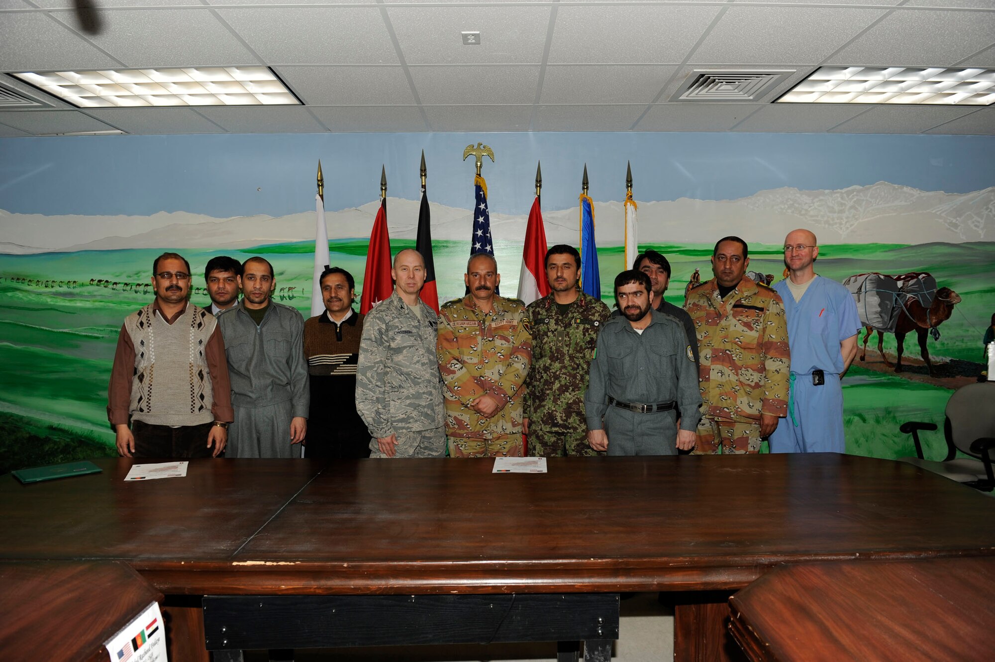 Physicians from the Afghan National Army, Afghan National Police and local communities graduated from a two week medical mentorship at the Craig Joint Theater Hospital Feb. 13, 2010. (U.S. Air Force photo by/ Tech. Sgt. Jeromy K. Cross/released)



