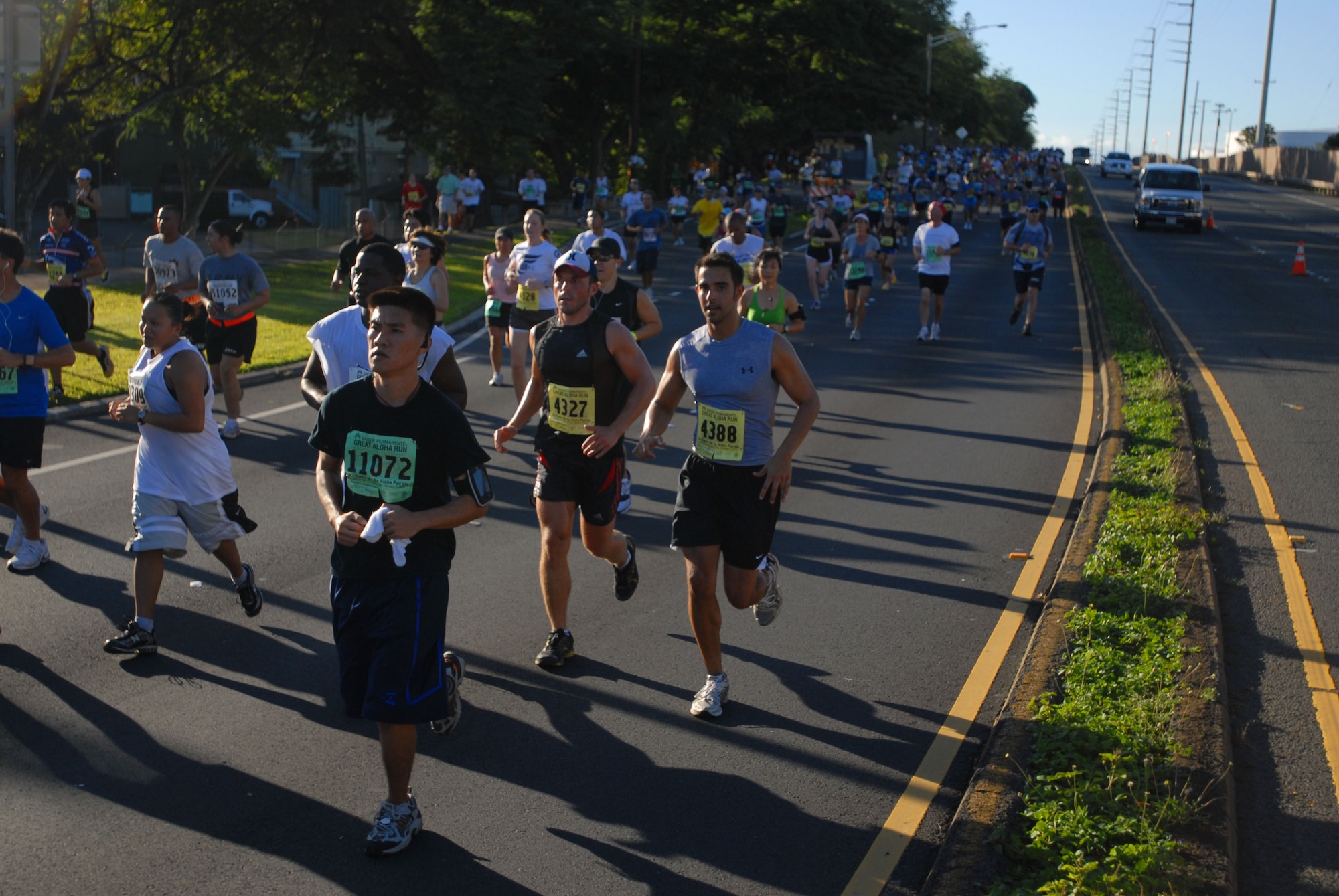 JOINT BASE PEARL HARBOR HICKAM, Hawaii - Participants run during the Great Aloha Run Feb. 15. The run spanned over 8.15 miles which began at Aloha Tower, finished at Aloha Stadium, and boasted more than 17,000 participants. (U.S. Air Force photo by Senior Airman Gustavo Gonzalez)