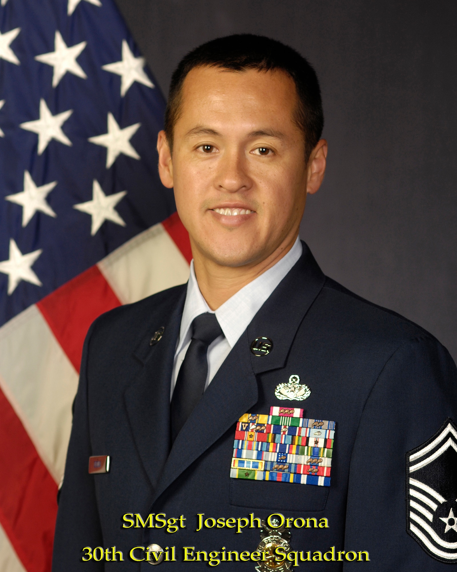 VANDENBERG AIR FORCE BASE, Calif. -- Senior Master Sgt. Joseph Orona, of the 30th Civil Engineer Squadron, is both the 30th Space Wing and Team Vandenberg Senior NCO of the Year for 2009. (U.S. Air Force photo)