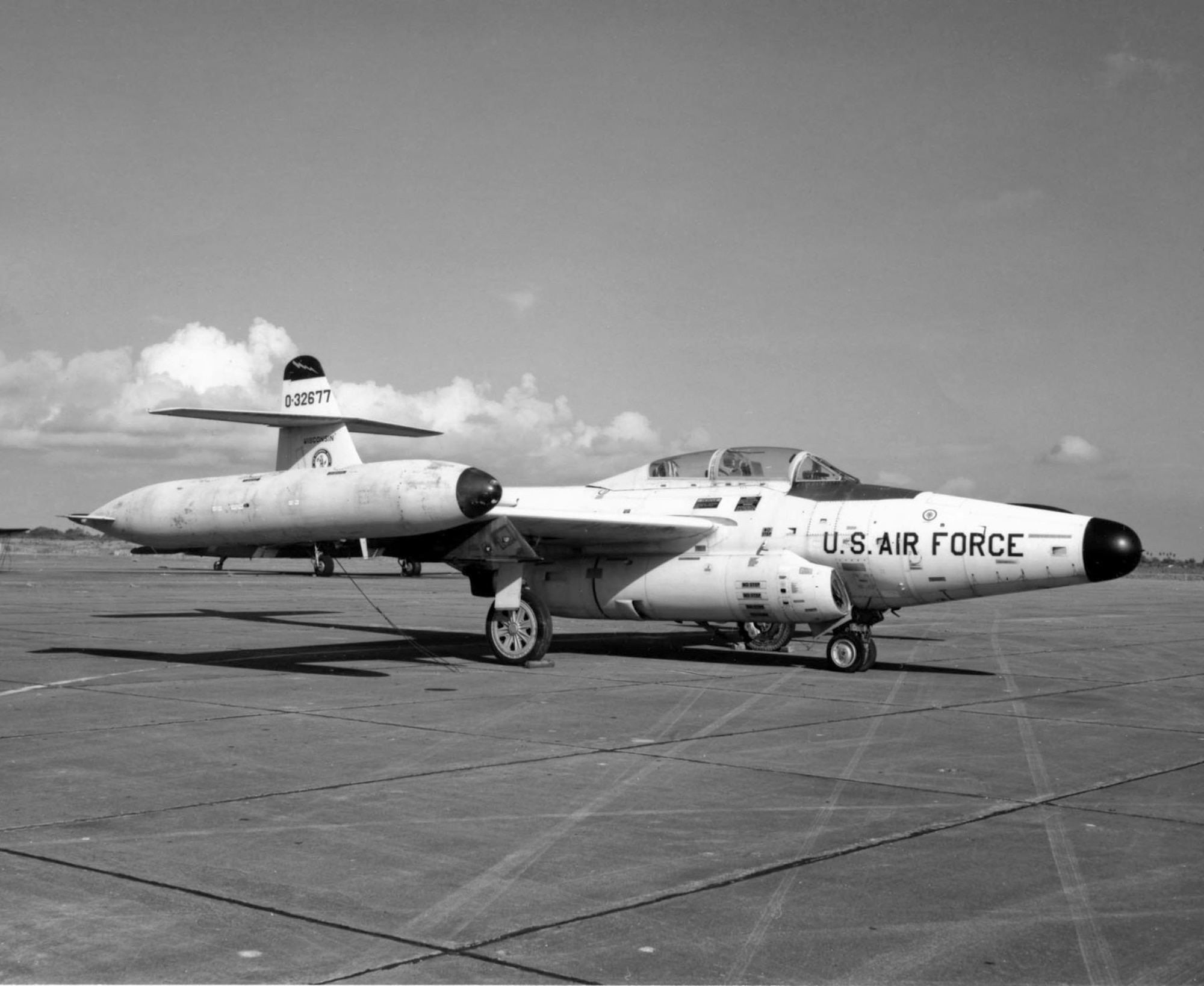 An F89 "Scorpion",  Wisconsin Air National Guard sits on a ramp during the 60s. The 128th flew the F89 during the 1950s till 1962.
