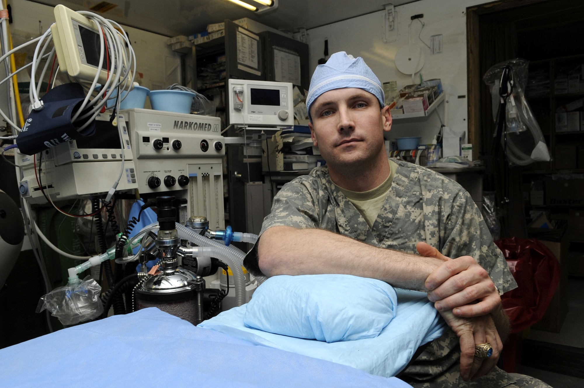 Dr. (Maj.) Joseph DuBose, an active duty trauma surgeon, voluntarily deployed to work at the Role 3 Hospital on Kandahar Airfield for a 30-day tour. Major DuBose is the director of physician education at the Center for Sustainment of Trauma and Readiness Skills in Baltimore, Md., as well as an assistant professor of clinical surgery at the University of Maryland. (U.S. Air Force photo by Senior Airman Nancy Hooks/Released)