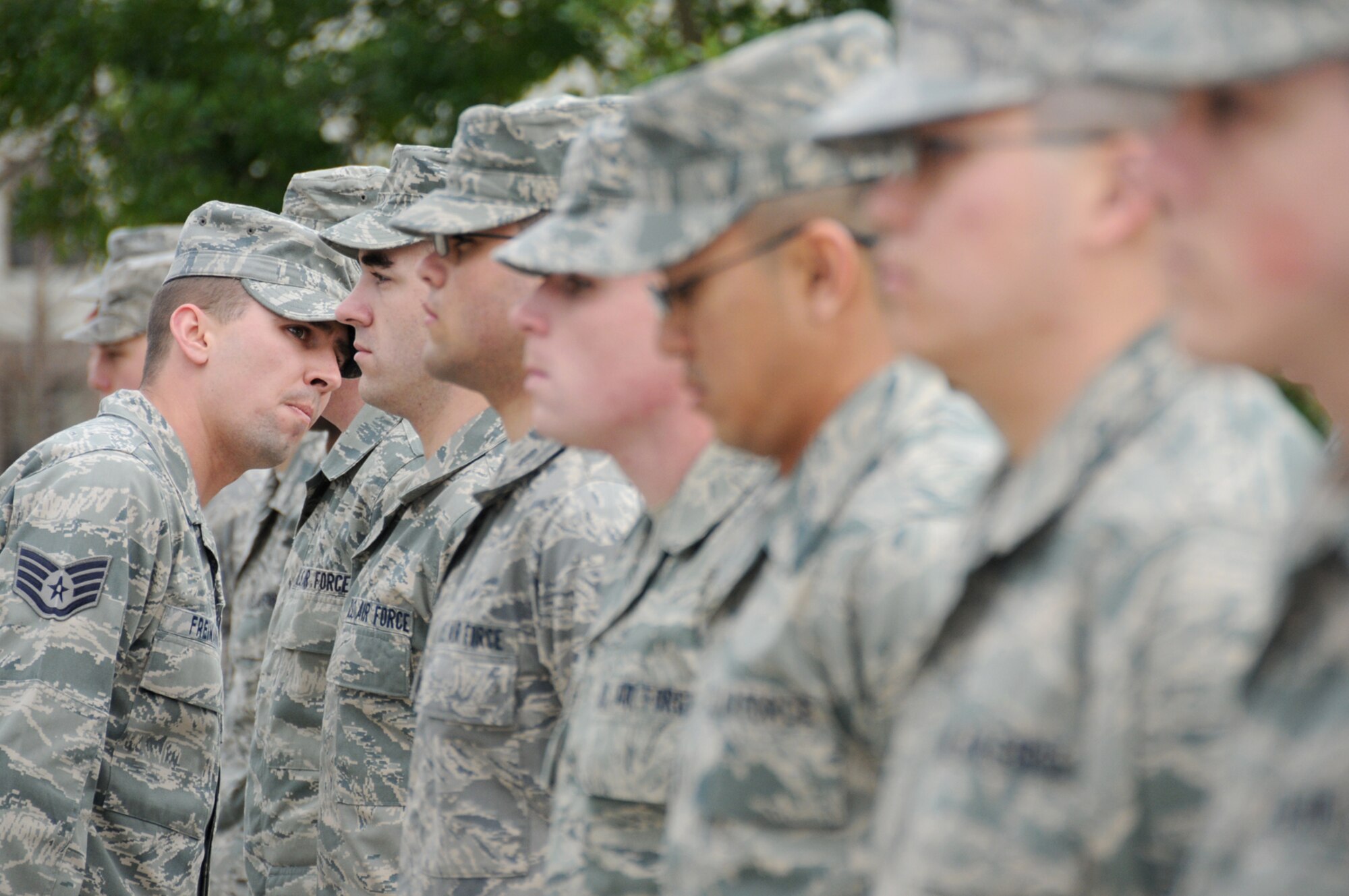 Staff Sgt. Christopher Freimann, 332nd TRS, conducts an open ranks inspection.  (U.S. Air Force photo by Kemberly Groue)