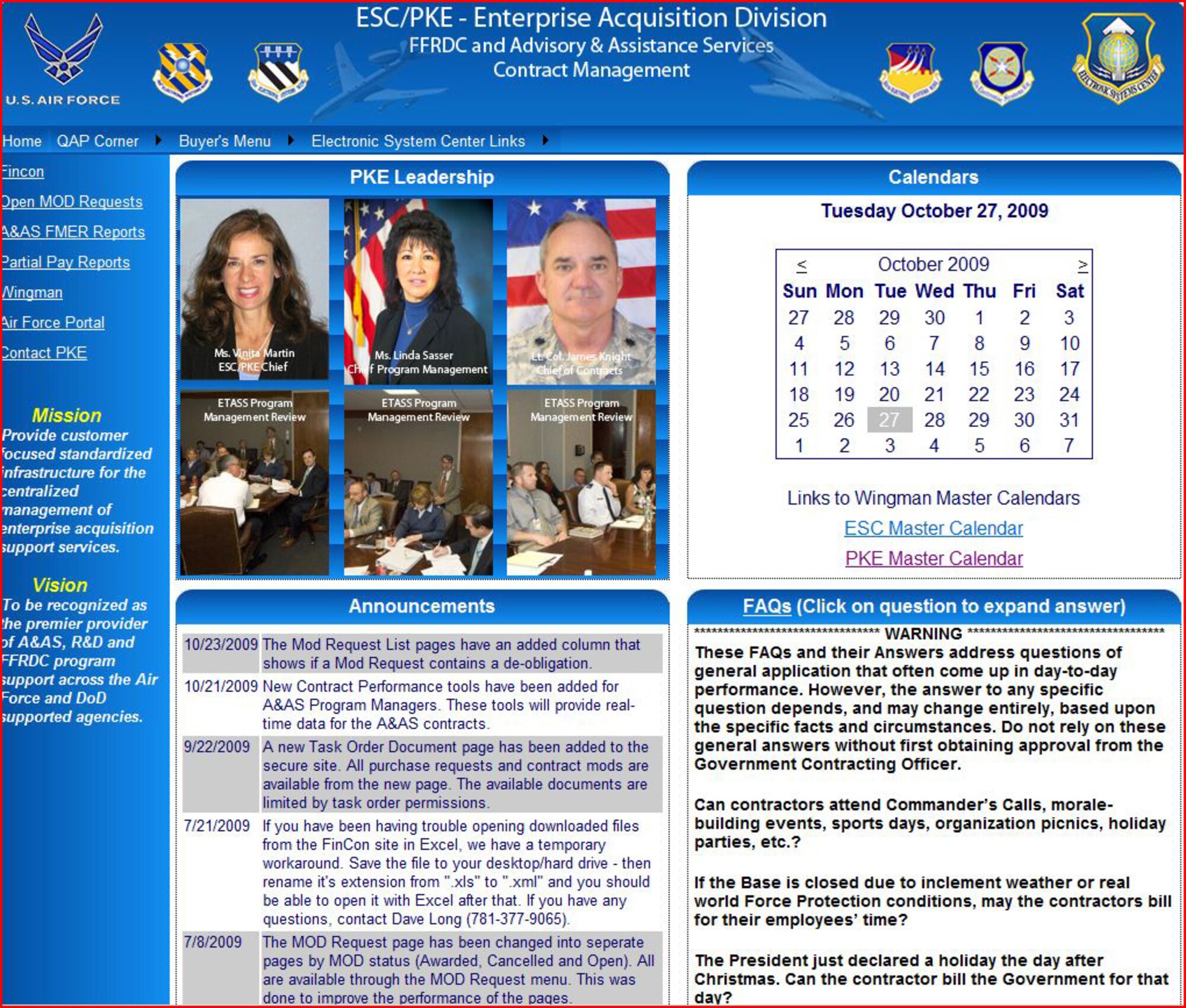 The new PKE web site, shown here, will provide real-time contract information.