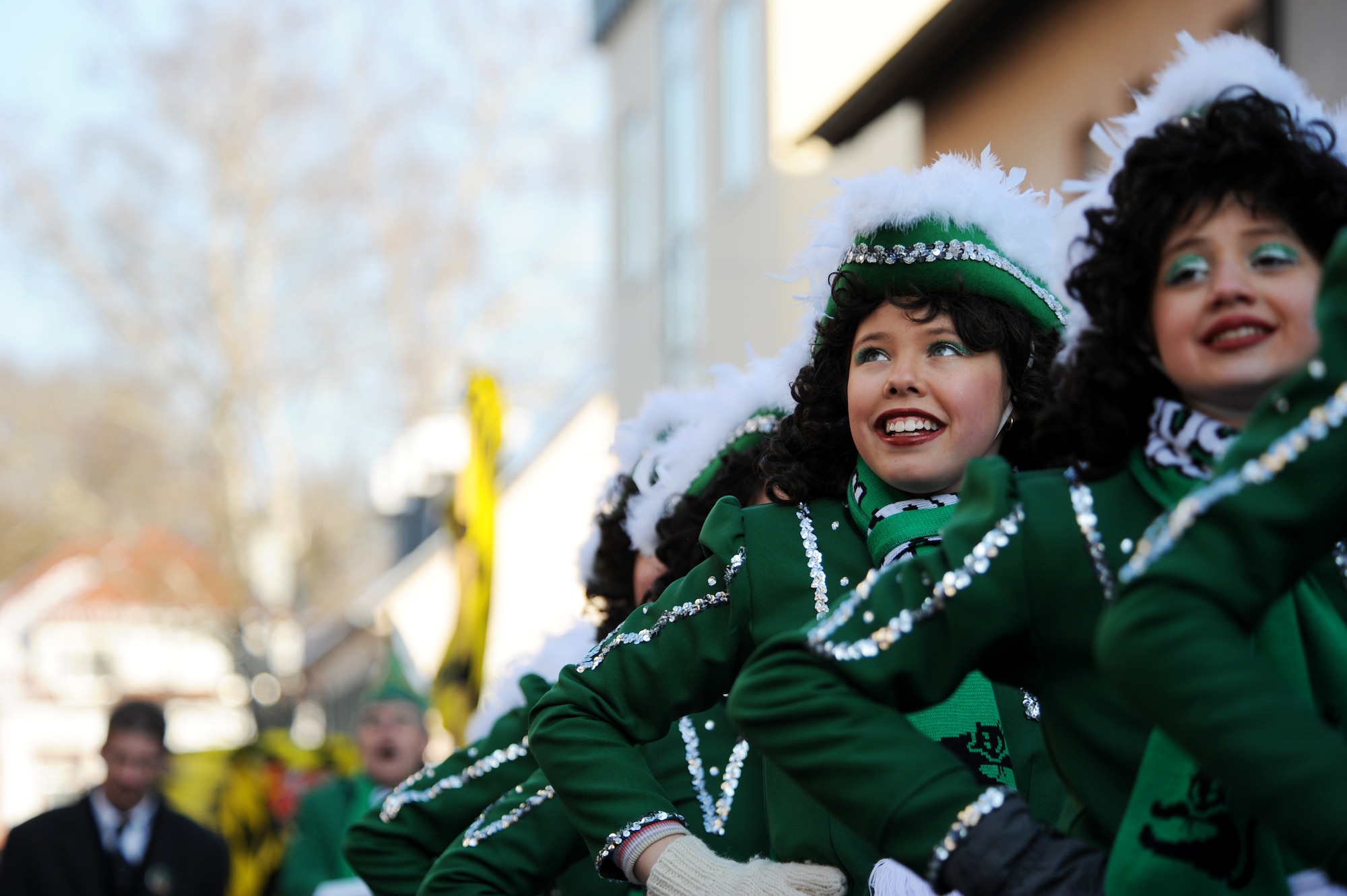 Members of the local community participate in the Fasching parade in Ramstein village, Germany, Feb. 16, 2010. This annual event is a pre-Lenten carnival which is celebrated with the donning of wild and fancy costumes to chase away the evil spirits of winter in preparation for spring. (U.S. Air Force photo by Tech. Sgt. Sarayuth Pinthong)