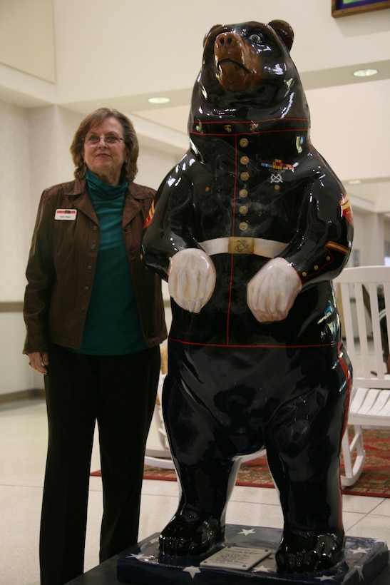 New Bern artist, Vicki Vitale-Farrow, painted Semper Fi, a bear who wears the Marine Corps dress blue uniform to honor all service members. The bear was unveiled in the main lobby of the Coastal Carolina Regional Airport in New Bern, N.C., Feb. 9.