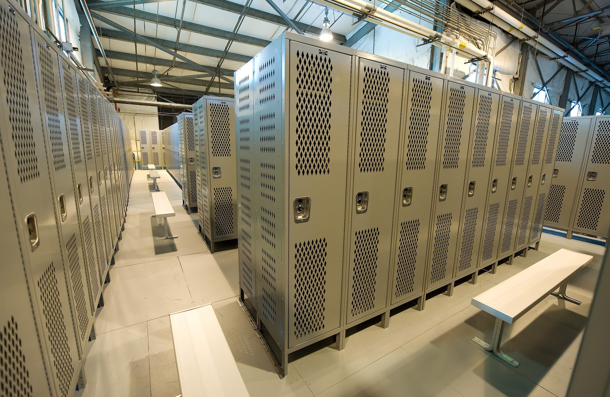 The 436th Aircraft Maintenance Squadron recently installed a mezzanine furnished with lockers. (U.S. Air Force photo/Jason Minto)