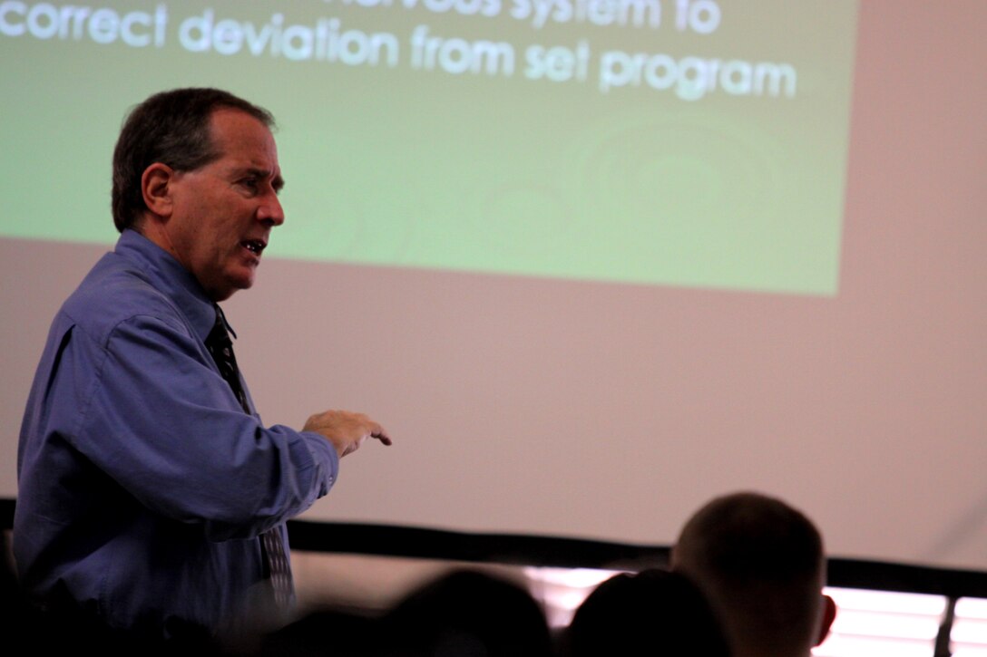 Famed parenting expert and author, Frederick B. Becker, addresses child-raising hardships in the military with Pendleton parents during a workshop at Camp Pendleton’s San Luis Rey Officer’s Club, Feb. 18. More than 50 residents attended the Chaplain’s Religious Enrichment Development Operation Parent Management workshop and listened to the popular parenting guru’s guidance and developmental techniques.