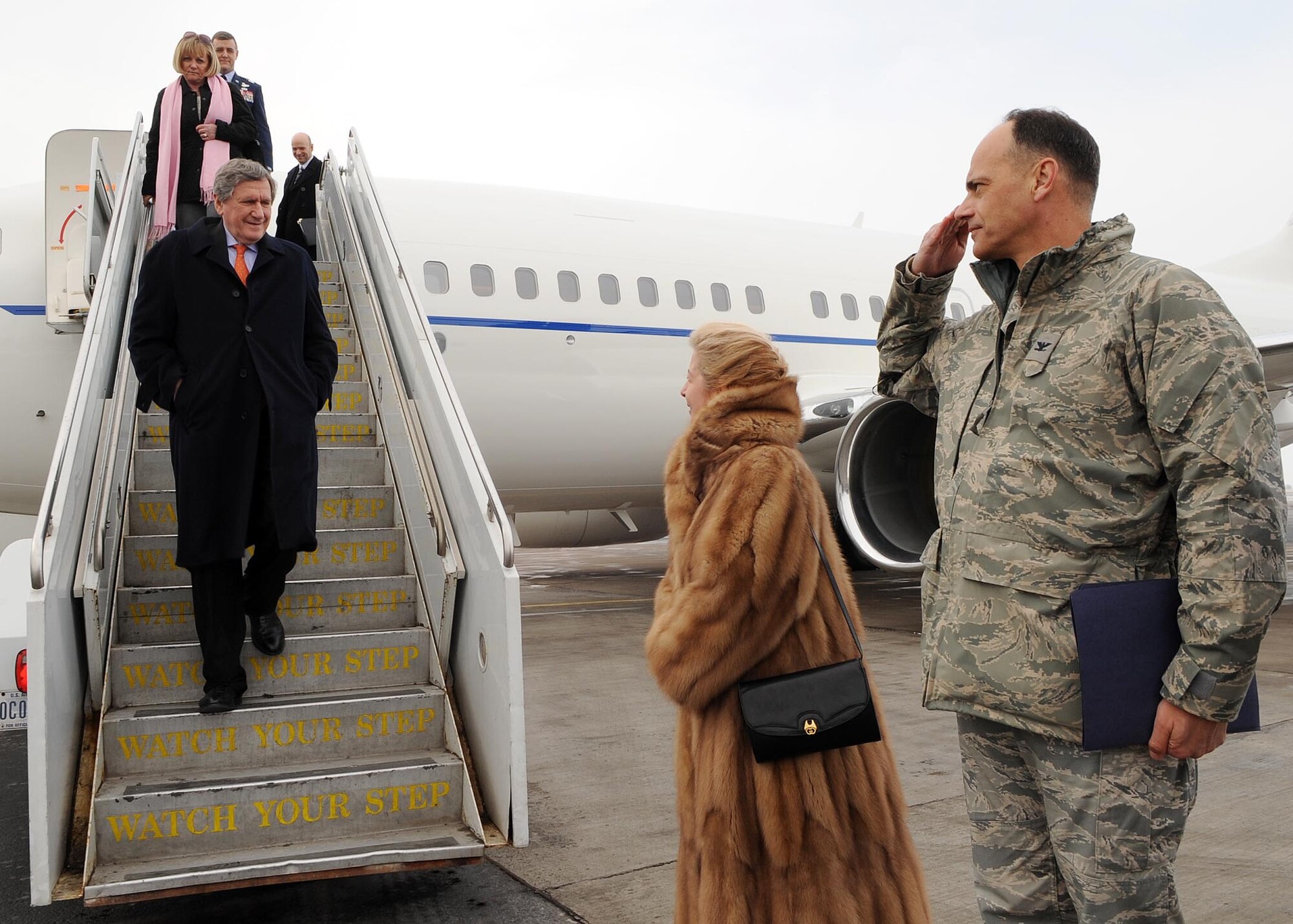 U.S. Special Representative for Afghanistan and Pakistan, Ambassador Richard Holbrooke, arrived at the Transit Center at Manas, Feb. 19, 2010, to meet with senior Kyrgyz government officials and representatives. During his stay at the Transit Center, Holbrooke met and spoke with transiting Soliders, Airmen and Marines. (U.S. Air Force photo/Senior Airman Nichelle Anderson/released).