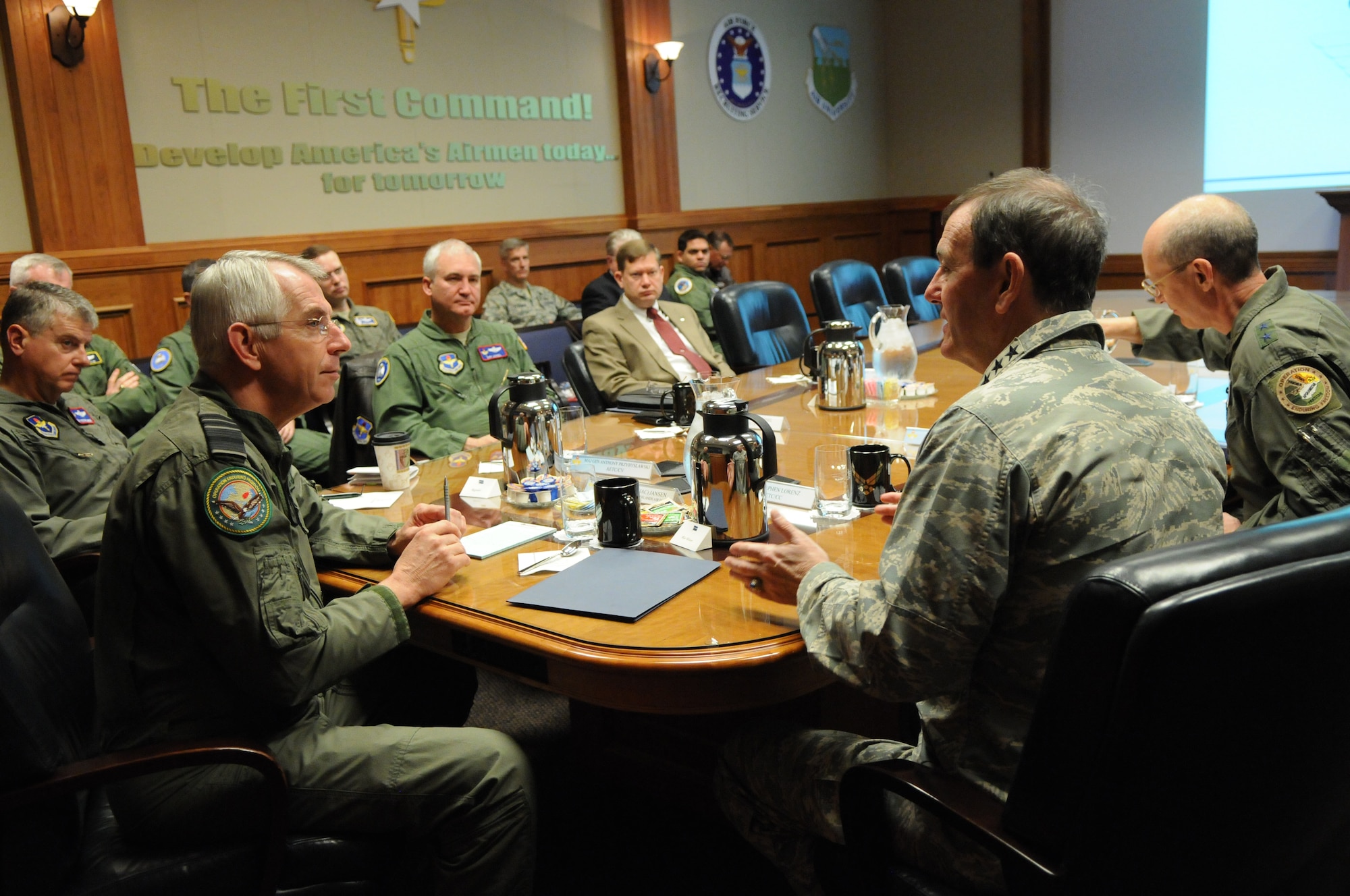 5656- Lt. Gen. J.H.M.P. “Jac” Jansen, the Royal Netherlands air force commander, learns about innovations in U.S. Air Force training programs Feb. 15 during a visit to Randolph Air Force Base, Texas. Gen. Stephen R. Lorenz, Commander, Air Education and Training Command, hosted the general and his wife following a one-day trip to attend the Euro-Nato Joint Jet Pilot Training program graduation at Sheppard AFB, Texas. (U.S. Air Force photo/Rich McFadden)