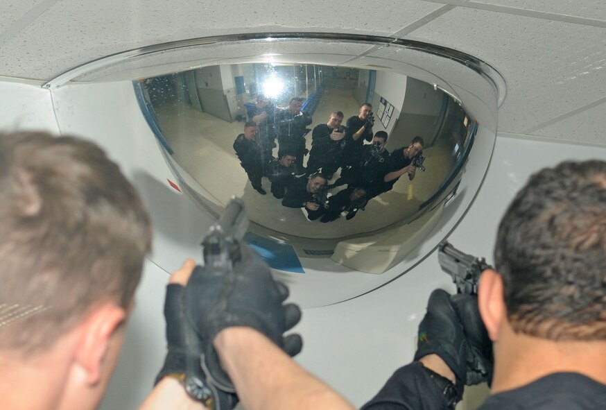 BARKSDALE AIR FORCE BASE, La. – Barksdale’s Emergency Services Team pose for a photo after training at an off-base location Feb. 18. The squad participates in tactical training to better prepare them for real-world scenarios. (U.S. Air Force photo by Senior Airman Alexandra Longfellow) (RELEASED) 