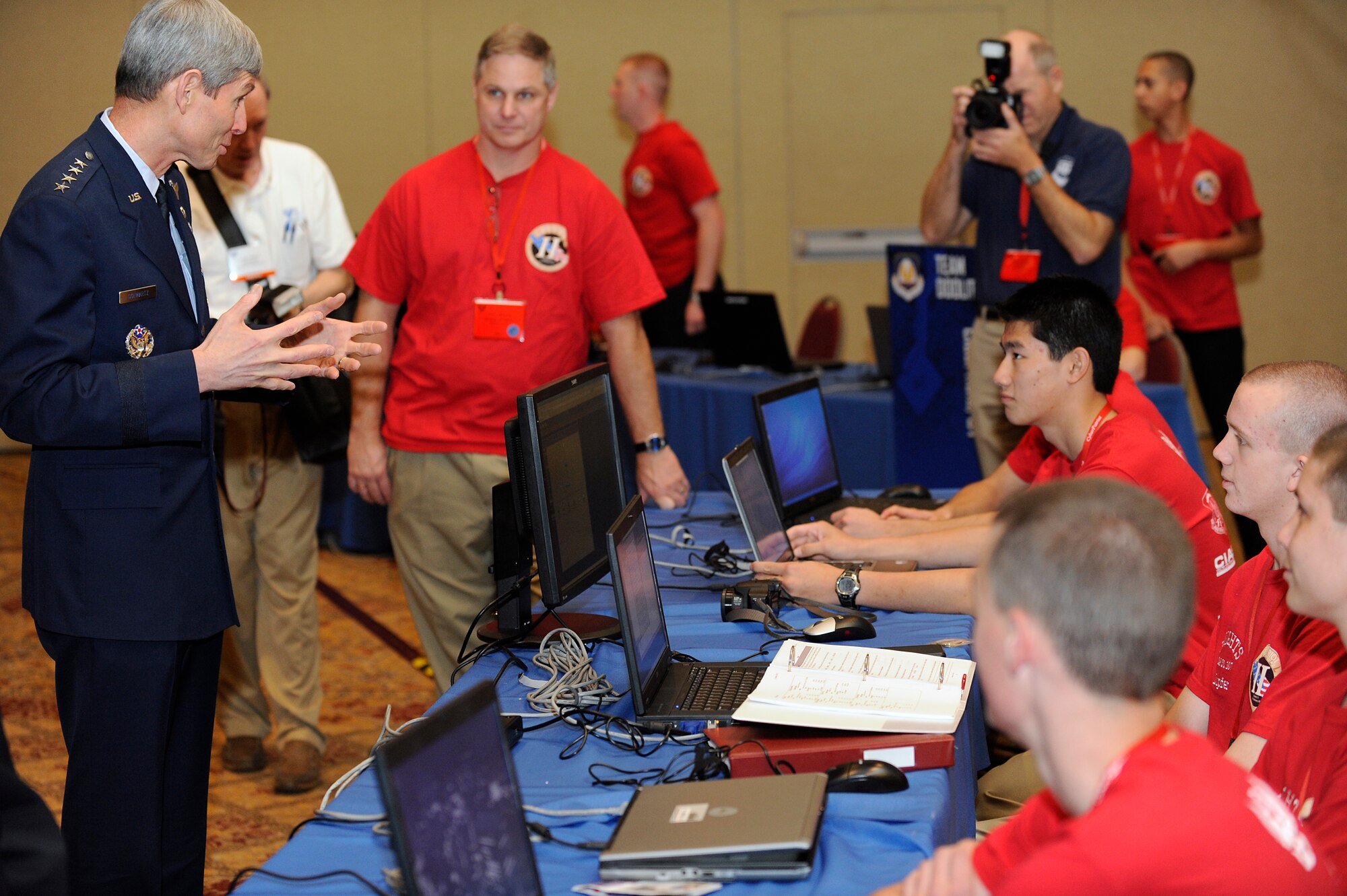 Air Force Chief of Staff Gen. Norton Schwartz meets with a team of high school contestants entered in the CyberPatriot II competition during the Air Force Association's Air Warfare Symposium and Technology Exposition Feb. 18, 2010, in Orlando, Fla.  Civil Air Patrol chapters were represented from throughout the nation.  (U.S. Air Force photo/Scott M. Ash) 