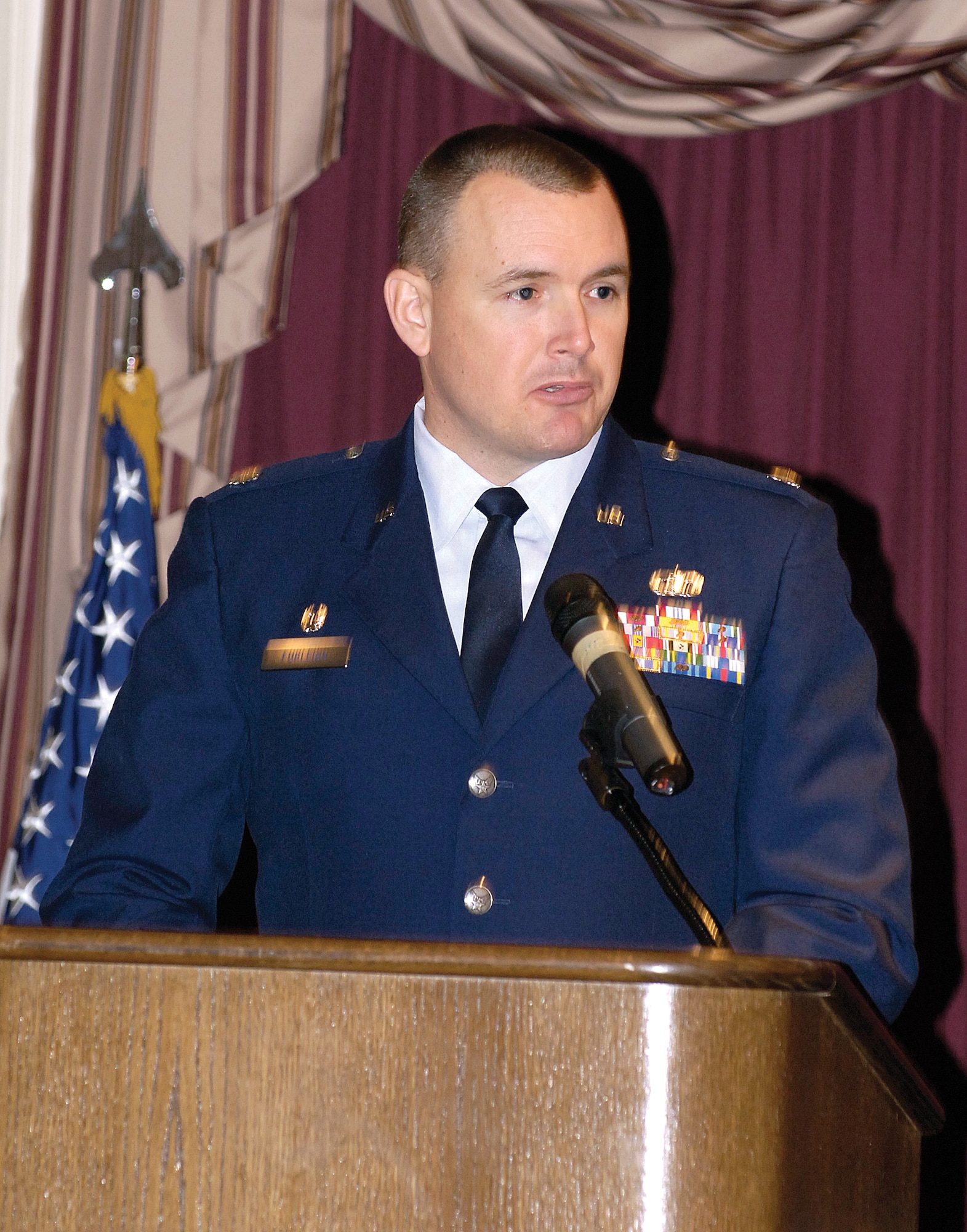 Lt. Col. Daniel Furleigh took command of the 72nd Operations Support Squadron during a traditional ceremony held Feb. 8 at the Tinker Club. (Air Force photo by Margo Wright)