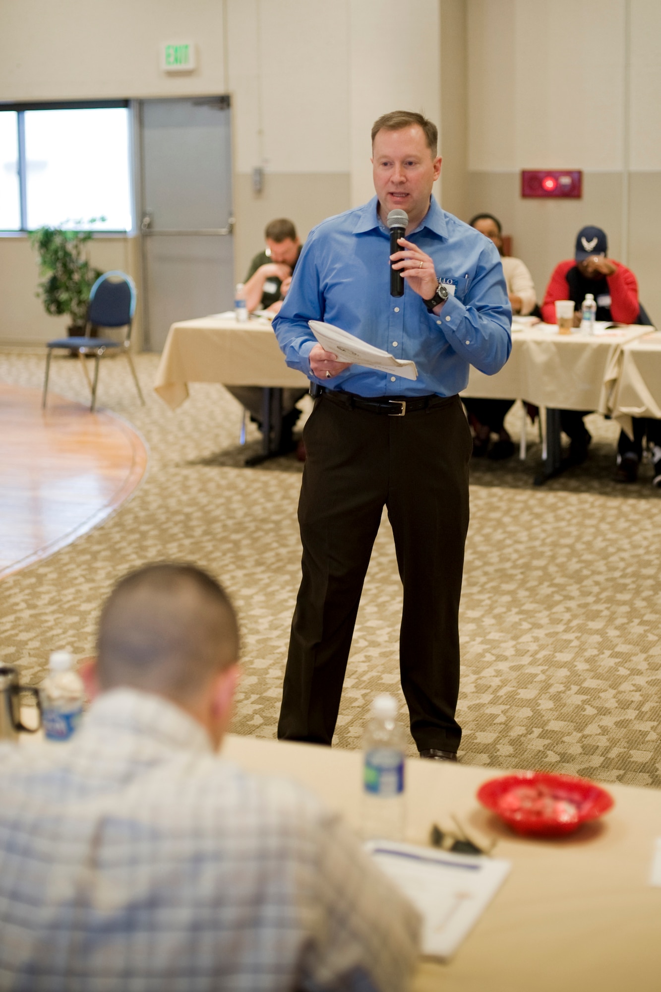 MISAWA AIR BASE, Japan -- Capt. Donald Bridges, a 35th Fighter Wing chaplain, gives remarks on recognizing danger signs during the Love Reconnection Marriage Retreat Feb. 19 at the Mokuteki ballroom. The seminar was sponsored by family advocacy and the base chapel and provided relationship-strengthening tools to 20 couples. (U.S. Air Force photo/Senior Airman Jamal D. Sutter)