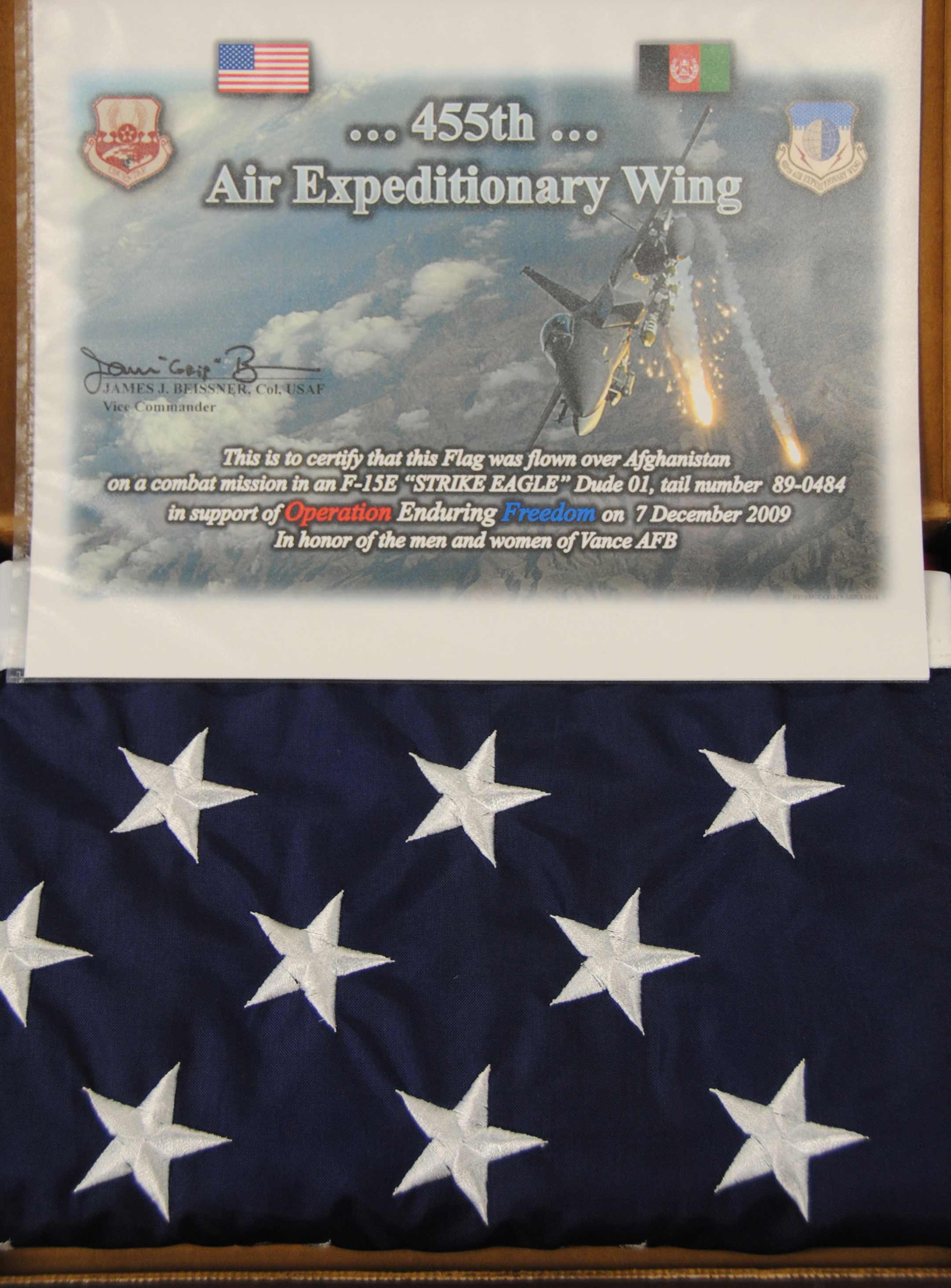 Special Flag Flies Above Afghanistan Vance Vance Air Force Base Article Display