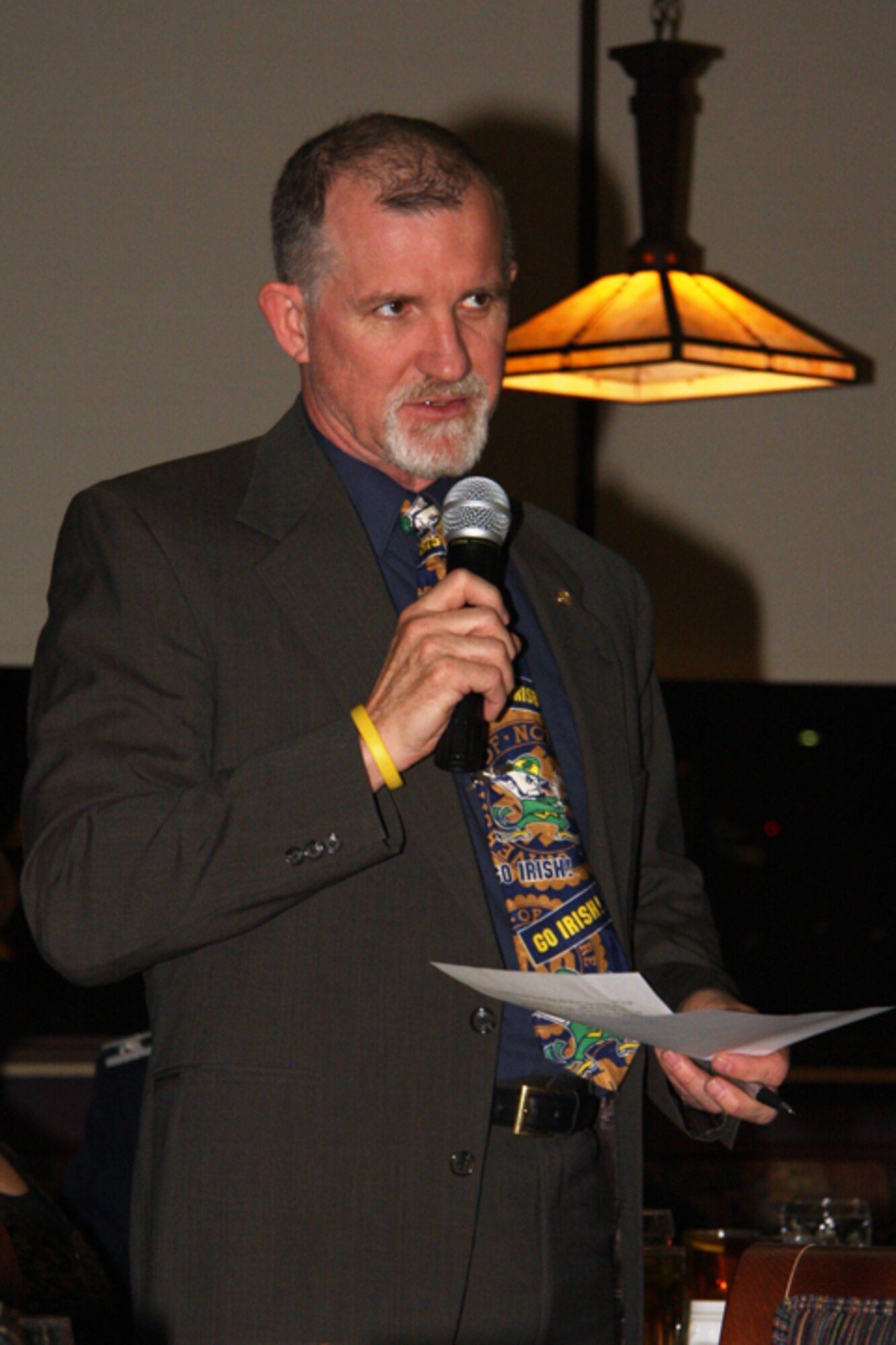 GRISSOM AIR RESERVE BASE, Ind., -- John Salmon, a retired Air Force Colonel and current treasurer of the Grissom Community Council, addresses the audience at the 2010 Annual Awards Banquet.  (U.S. Air Force photo/Tech. Sgt. Mark. R. W. Orders-Woempner)