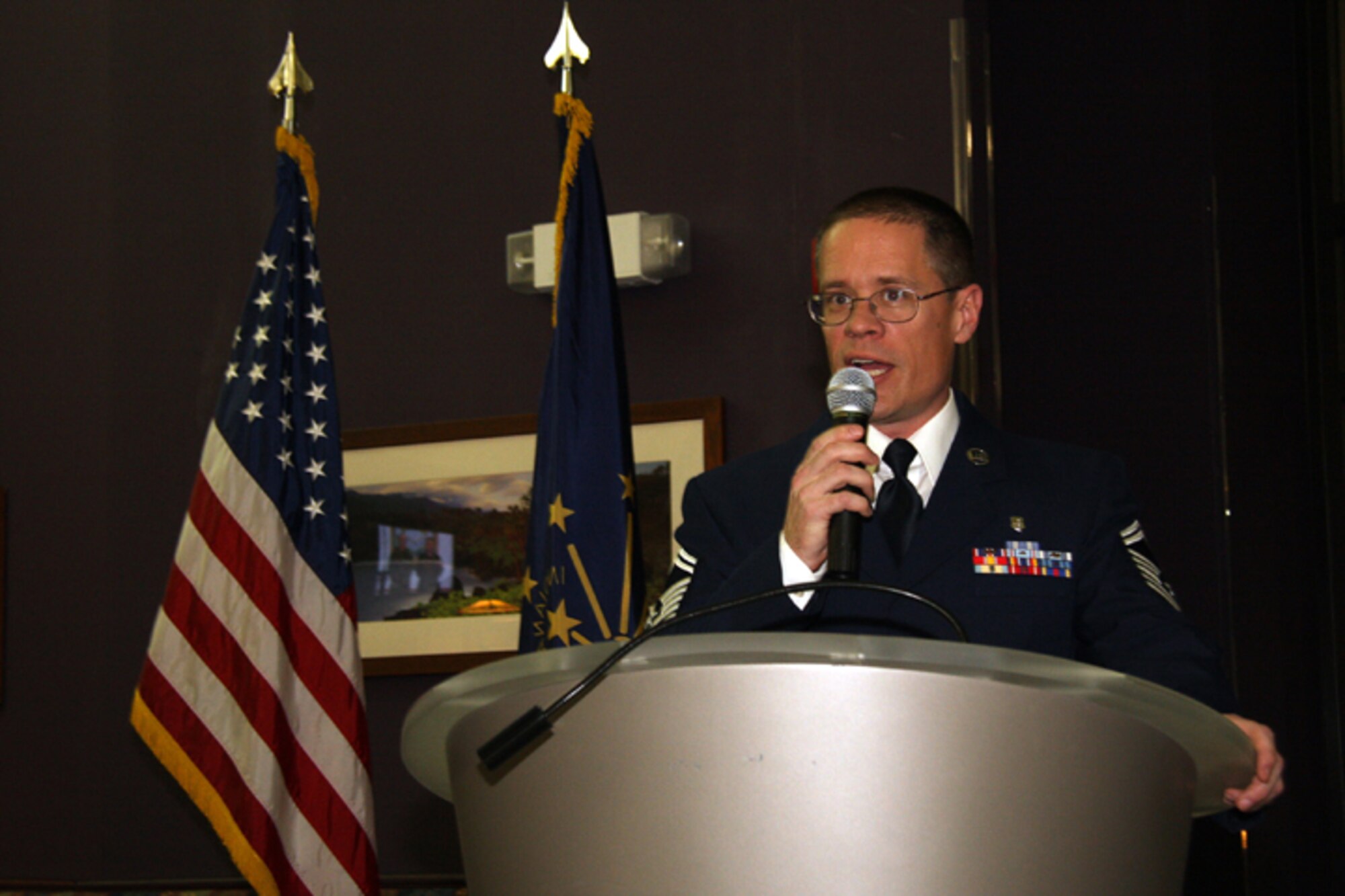 GRISSOM AIR RESERVE BASE, Ind., --  Senior Master Sgt. Mark Campbell of the 434th Aerospace Medicine Squadron served as co-master of ceremonies at the 2010 Annual Awards Banquet. (U.S. Air Force photo/Tech. Sgt. Mark Orders-Woepmner)