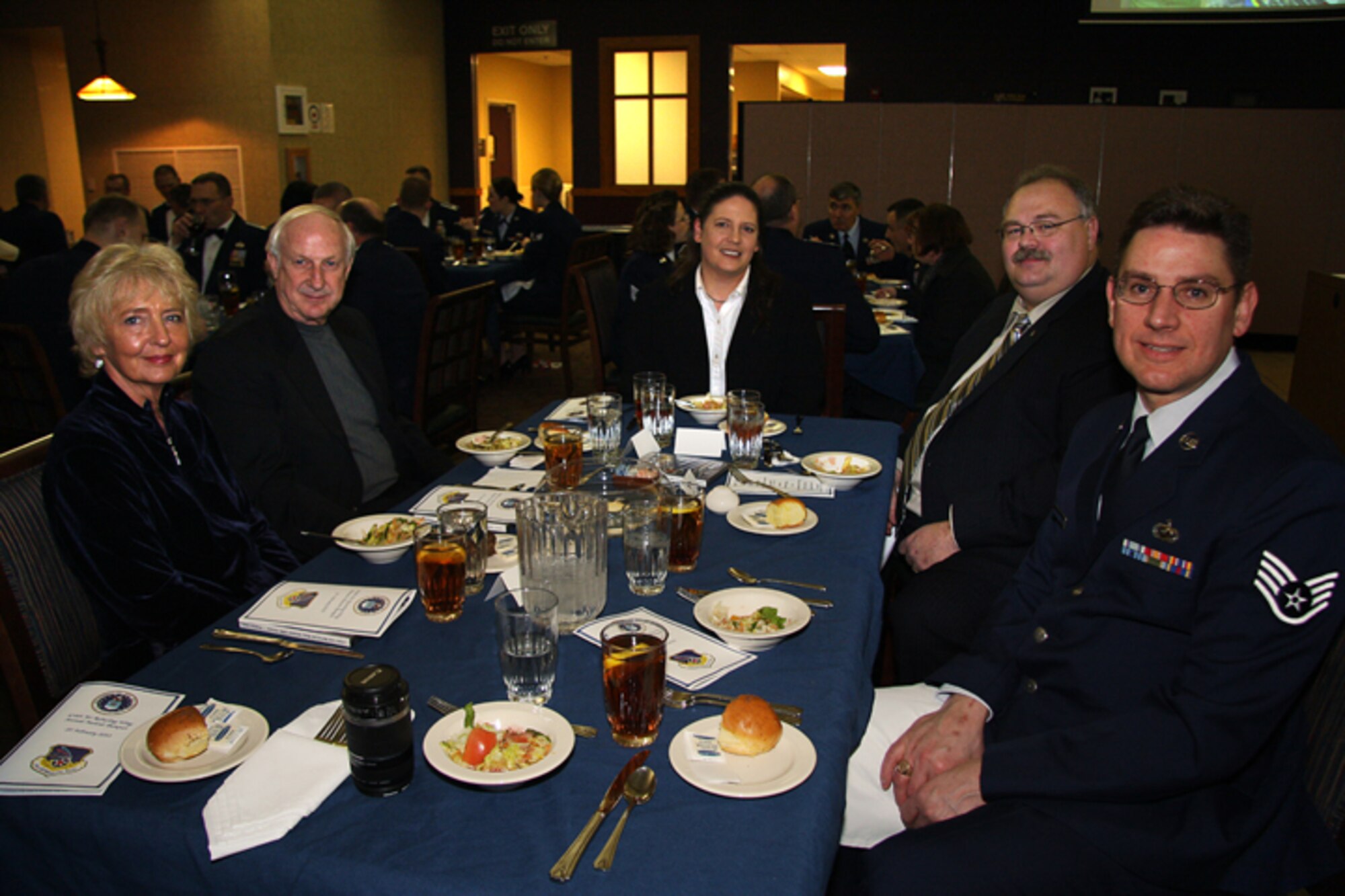 GRISSOM AIR RESERVE BASE, Ind., -- Wilma Stuttle (center), who was later recognized as the Supervisor of the Year, shares a lighter moment with her special guests during the 2010 Annual Awards Banquet. (U.S. Air Force photo/Tech. Sgt. Mark Orders-Woepmner)