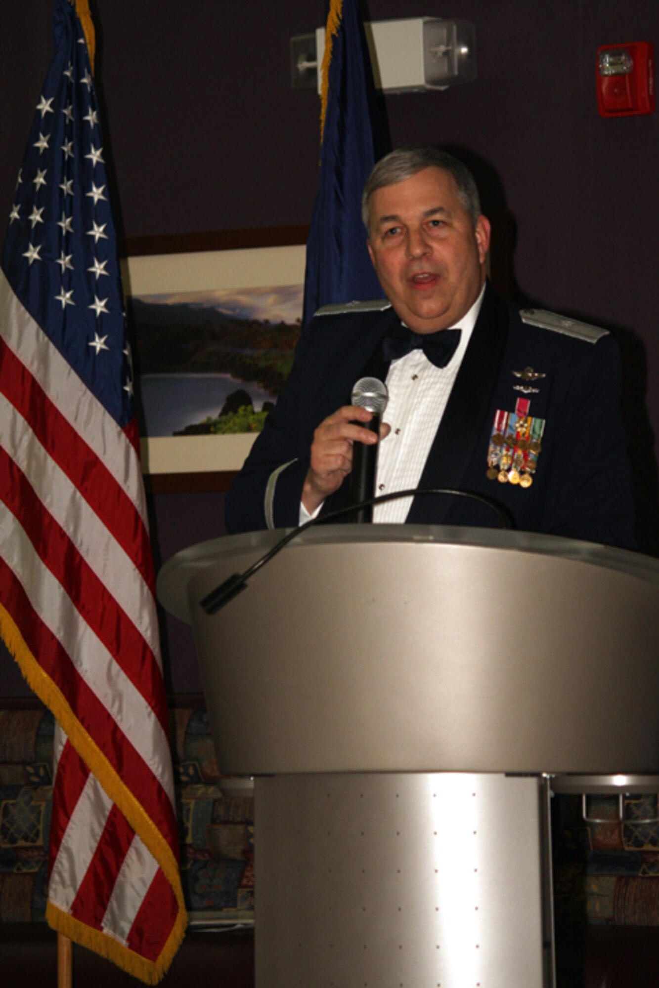 GRISSOM AIR RESERVE BASE, Ind., -- Brig. Gen. Dean Despinoy, 434th Air Refueling Wing Commander, provides the opening comments for the 2010 Annual Awards Banquet.  A standing room only crowd was in attendance.  (U.S. Air Force photo/Tech. Sgt. Mark Orders-Woepmner)
