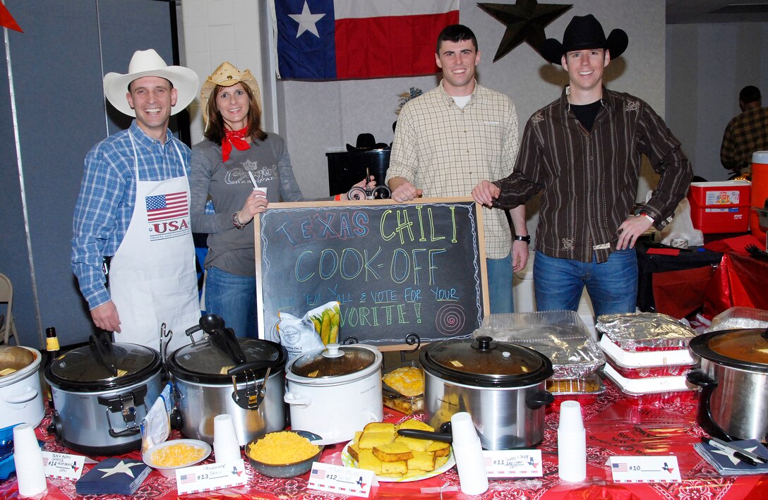 A Texas chili cook-off represents the United States at the Euro-NATO Joint Jet Pilot Training program's Around the World party at the Community Center Feb. 19. Members from the 80th Flying Training Wing represented their country with different foods. (U.S. Air Force photo/Harry Tonemah)
