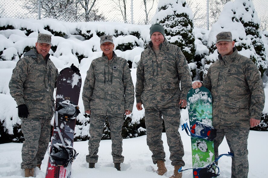 STAVANGER, Norway - Chief Master Sgt. Kevin Candler, 423rd Air Base Group superintendent, along with leadership from the 423rd ABG visit Airmen stationed at Stavanger. While there they were able to use recently purchased equipment from Outdoor Recreation at one of the ski slopes available for Airmen to use in Norway.