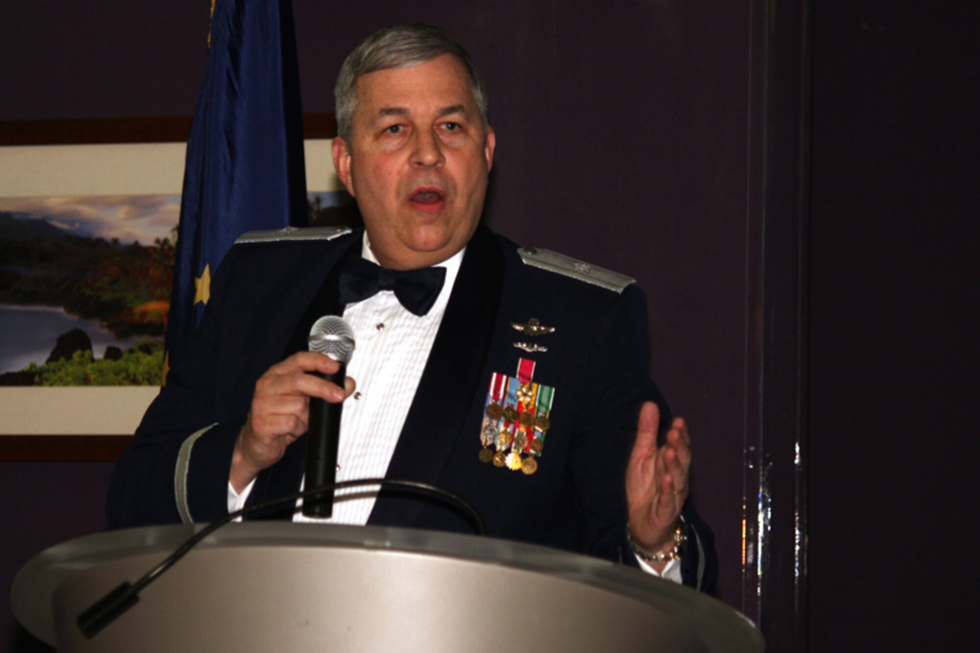 GRISSOM AIR RESERVE BASE, Ind. -- Brig. Gen. Dean Despinoy, 434th ARW commander, speaks to a standing room only crowd during the annual awards banquet held recently at the base dining facility. Military personnel, Grissom Community Council members and families were in attendance. (U.S. Air Force photo/Tech. Sgt. Mark. R. W. Orders-Woempner)