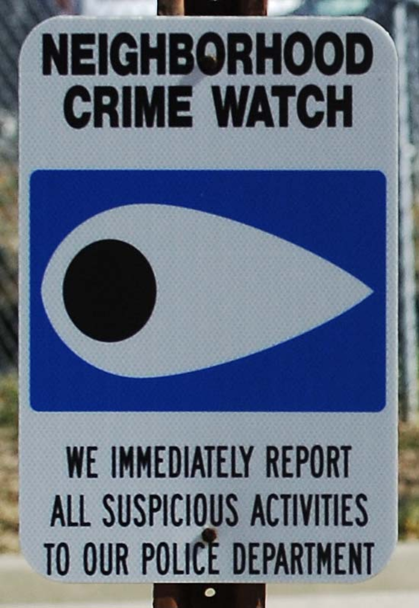 LANGLEY AIR FORCE BASE, Va. -- A Neighborhood Watch sign is posted on a post near Bethel Manor Elementary School in the Landings at Langley neighborhood. The group is seeking motivated residents to step up and fight crime in the area. (U.S. Air Force photo/Airman 1st Class Jason J. Brown)