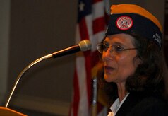 Catherine La Valle speaks to attendees at an American Military Retirees Association meeting held at the Charleston Club here Feb. 20. The meeting outlined the AMRA's objectives and intent to start a new South Carolina chapter. Ms. La Valle is the AMRA national president. (U.S. Air Force photo/Staff Sgt. Daniel Bowles)