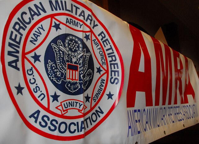 The American Military Retirees Association banner was posted at a meeting held in the Charleston Club here Feb. 20. The meeting was set to provide information about the AMRA's objectives and intent to start a new South Carolina chapter. The next meeting is scheduled for March 6. (U.S. Air Force photo/Staff Sgt. Daniel Bowles)