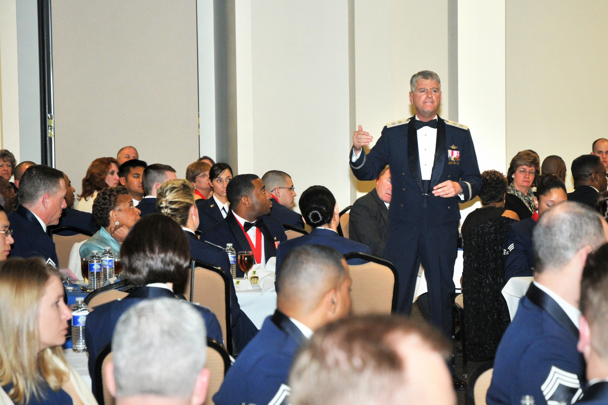 Maj. Gen. Anthony Przybyslawski, Air Education and Training Command vice commander, speaks at the 81st Training Wing’s annual awards banquet Feb. 18.  Earlier in the day, he visited Keesler Medical Center and several points of interest within the 81st Training Group.  On Friday, he had breakfast with Keesler’s squadron commanders and chiefs before attending the 81st TRG’s first drill down of the season.  (U.S. Air Force photo by Adam Bond)