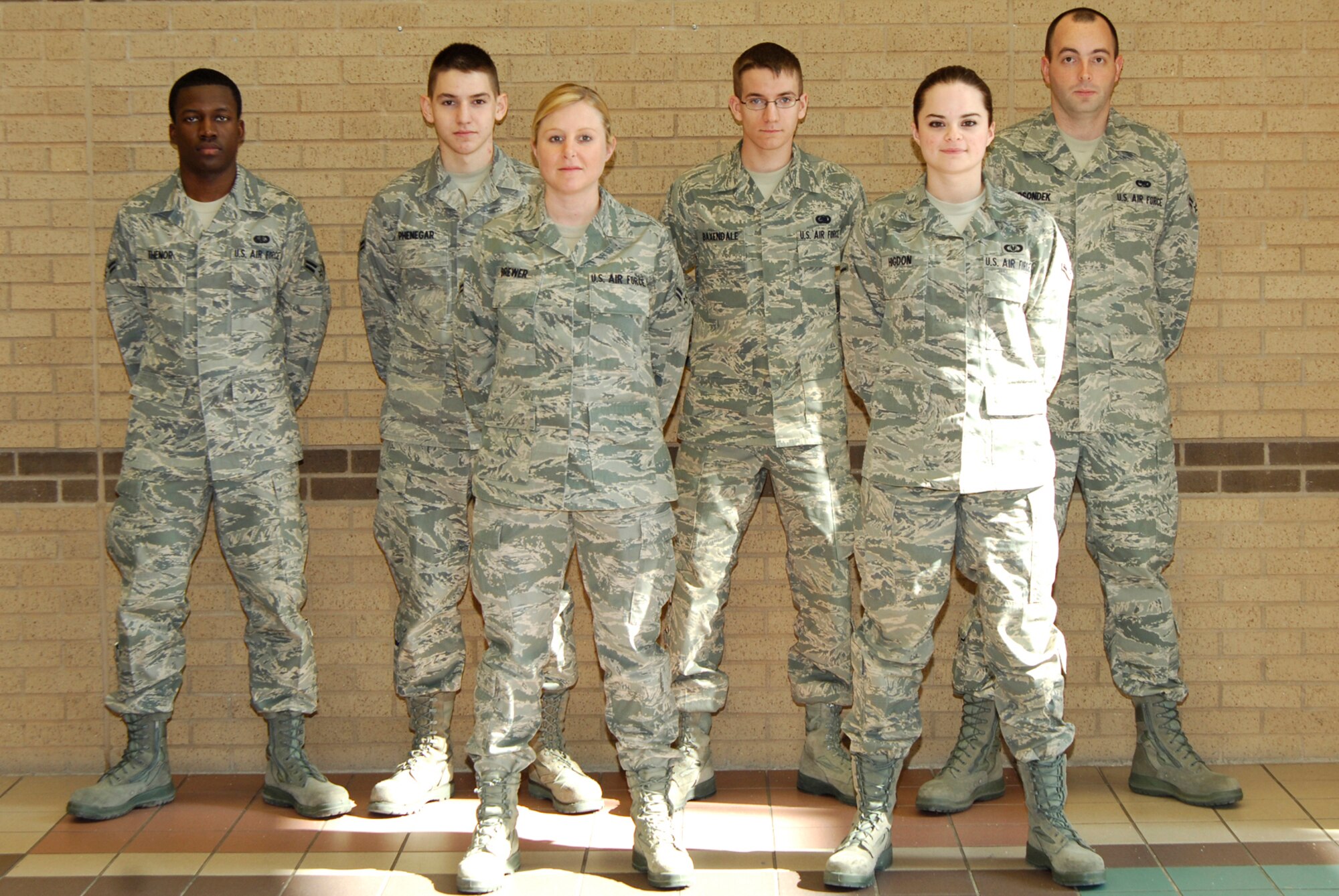 Congratulations to Team McConnell’s newest First Term Airman’s Center graduates who graduated Feb. 26 at McConnell Air Force Base, Kan. Front row: Airman 1st Class Kimberly Brewer and Airman Breanna Higdon. Back row: Airmen 1st Class Ricardo Thenor, Justin Phenegar, Jacob Baxendale, and Michael Persondek. (U.S. Air Force photo/Airman 1st Class Andrea Salazar)
