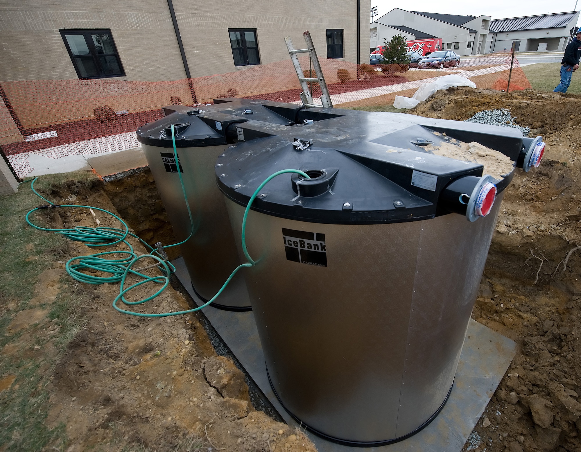 Ice Storage Tanks were installed at several locations on Dover Air Force Base. The tanks are part of a thermal energy storage system which will help reduce energy costs by $300,000 a year. (U.S. Air Force photo/Brianne Zimny)
