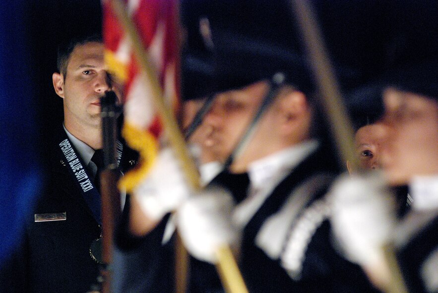 RANDOLPH AIR FORCE BASE, Texas -- Members of Operation Blue Suit XXXI are welcomed to Randolph Air Force Base, Texas, with a ceremony featuring a local JROTC flight and General A.J. Stewart, Commander, U.S. Air Force Recruiting Service. Operation Blue Suit is a week-long tour given by the Air Force Recruiting Service to honor the top 12 recruiters in the entire nation. (U.S. Air Force photo/Airman 1st Class Brian McGloin)