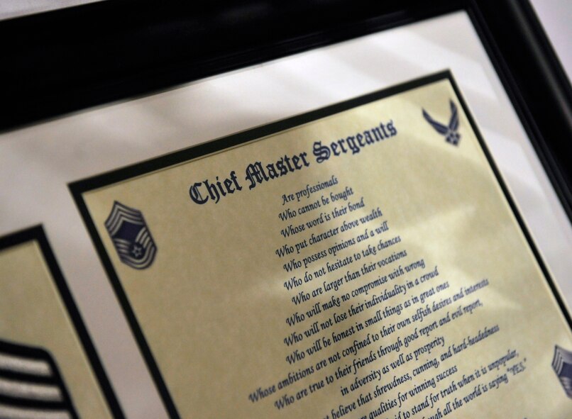 MOODY AIR FORCE BASE, Ga. -- Moody's newest chief master sergeant selectees were honored at the Chief’s Recognition Ceremony here Feb. 20. The first promotions to the rank of chief master sergeant were effective Dec. 1, 1959, when 625 Airmen were promoted to that rank. At that time, line numbers for promotion did not exist, so all eligible members were promoted at once. (U.S. Air Force photo by Staff Sgt. Schelli Jones)
