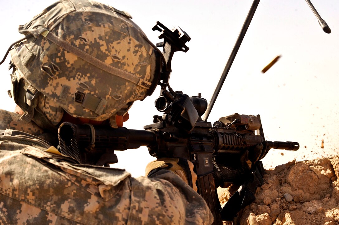 U.S. Army 2nd Lt. Jesse Underwood engages enemy forces during Operation Moshtarak in Badula Qulp, Afghanistan, Feb. 19, 2010. Underwood is assigned to Company A, 1st Battalion, 17th Infantry Regiment. The International Security Assistance Force operation is an offensive mission conducted in areas of Afghanistan prevalent in drug-trafficking and Taliban insurgency.