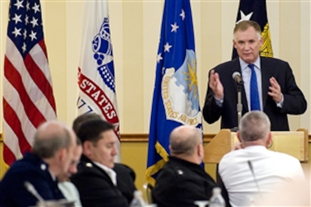 Deputy Defense Secretary William Lynn addresses members of the National Guard Bureau's Winter Senior Leadership Conference in Arlington, Va., Feb. 23, 2010.