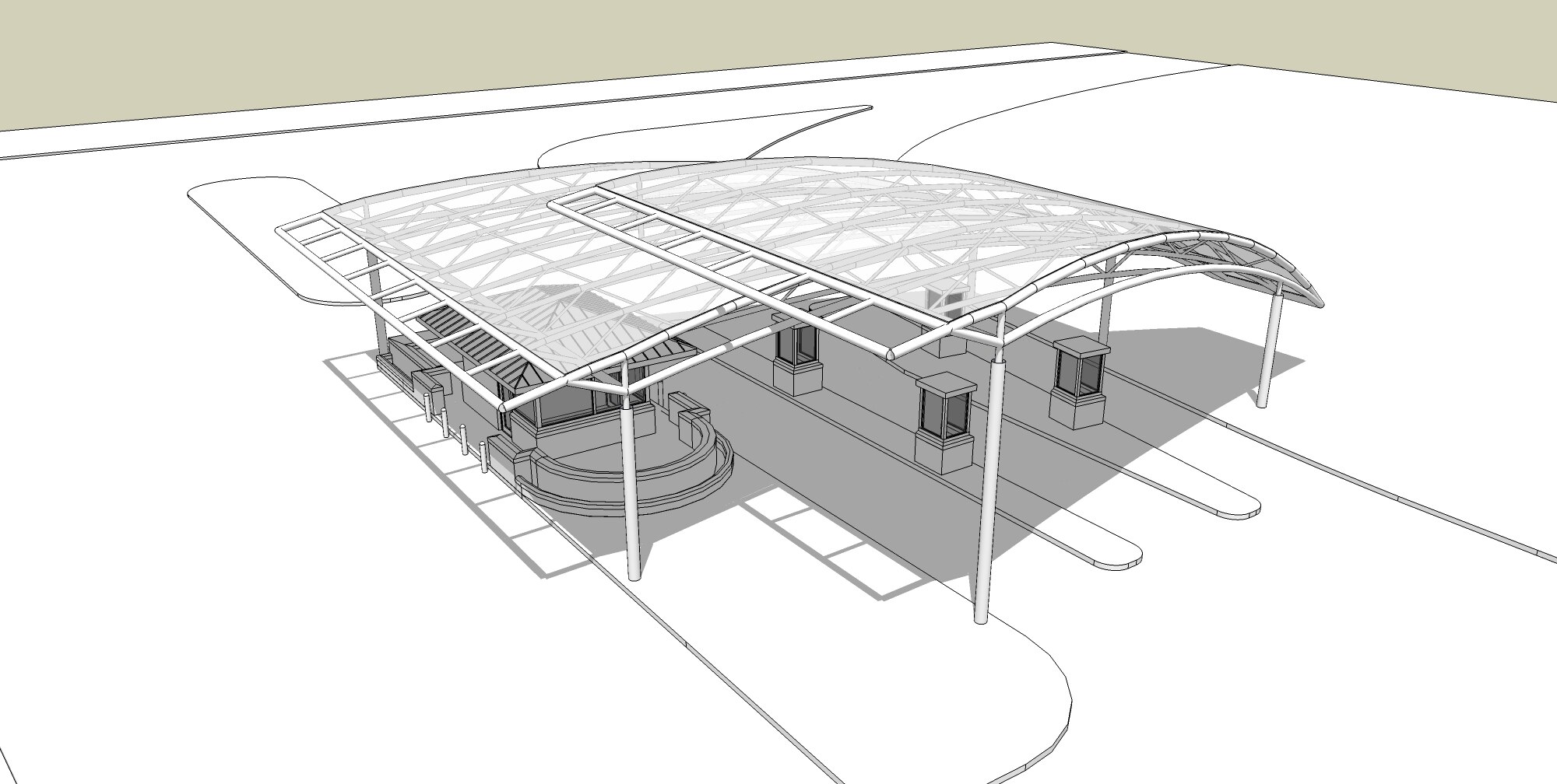An artist conception of what the new gate canopies will look like over Gates 12A and 1B here.  The gate project, designed to protect security personnel and motorist from the elements and enhance force protection entry control procedures, will begin Mar. 8 and is expected to last approximately 60 days.