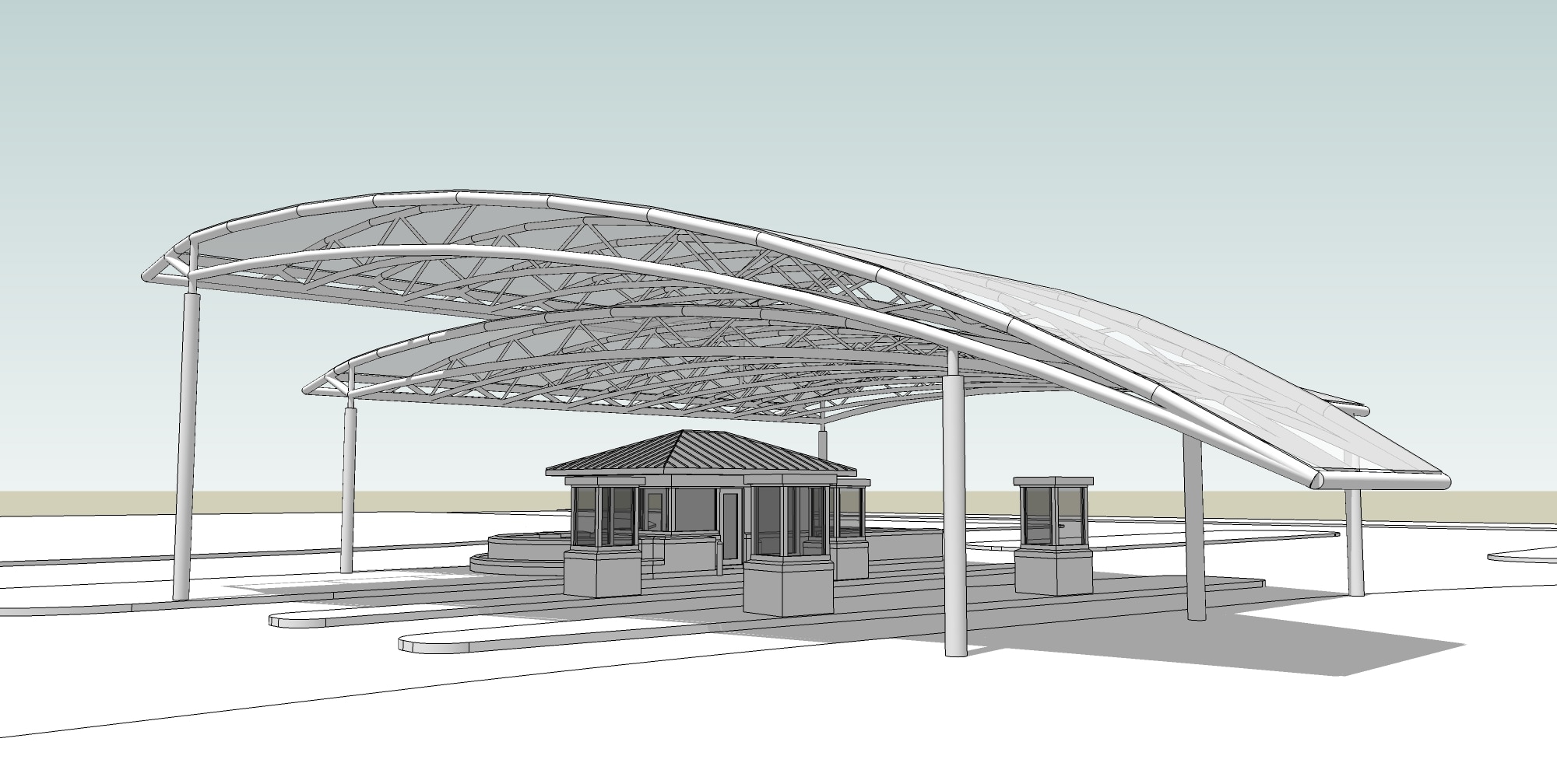 An artist conception of what the new gate canopies will look like over Gates 12A and 1B here.  The gate project, designed to protect security personnel and motorist from the elements and enhance force protection entry control procedures, will begin Mar. 8 and is expected to last approximately 60 days.