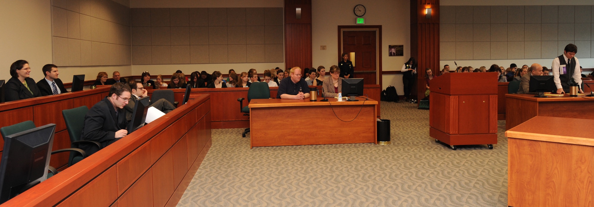 MOUNTAIN HOME AIR FORCE BASE, Idaho – Members of the 366th Fighter Wing Judge Advocate General Office helped with the Idaho 4-H Know Your Government Conference at the Ada County Courthouse in Boise Feb. 15. The JAG Office volunteered as judges in mock trials to educate eighth and ninth grade students on how the legal system functions. (U.S. Air Force photo by 1st Lt. Neil Samson)