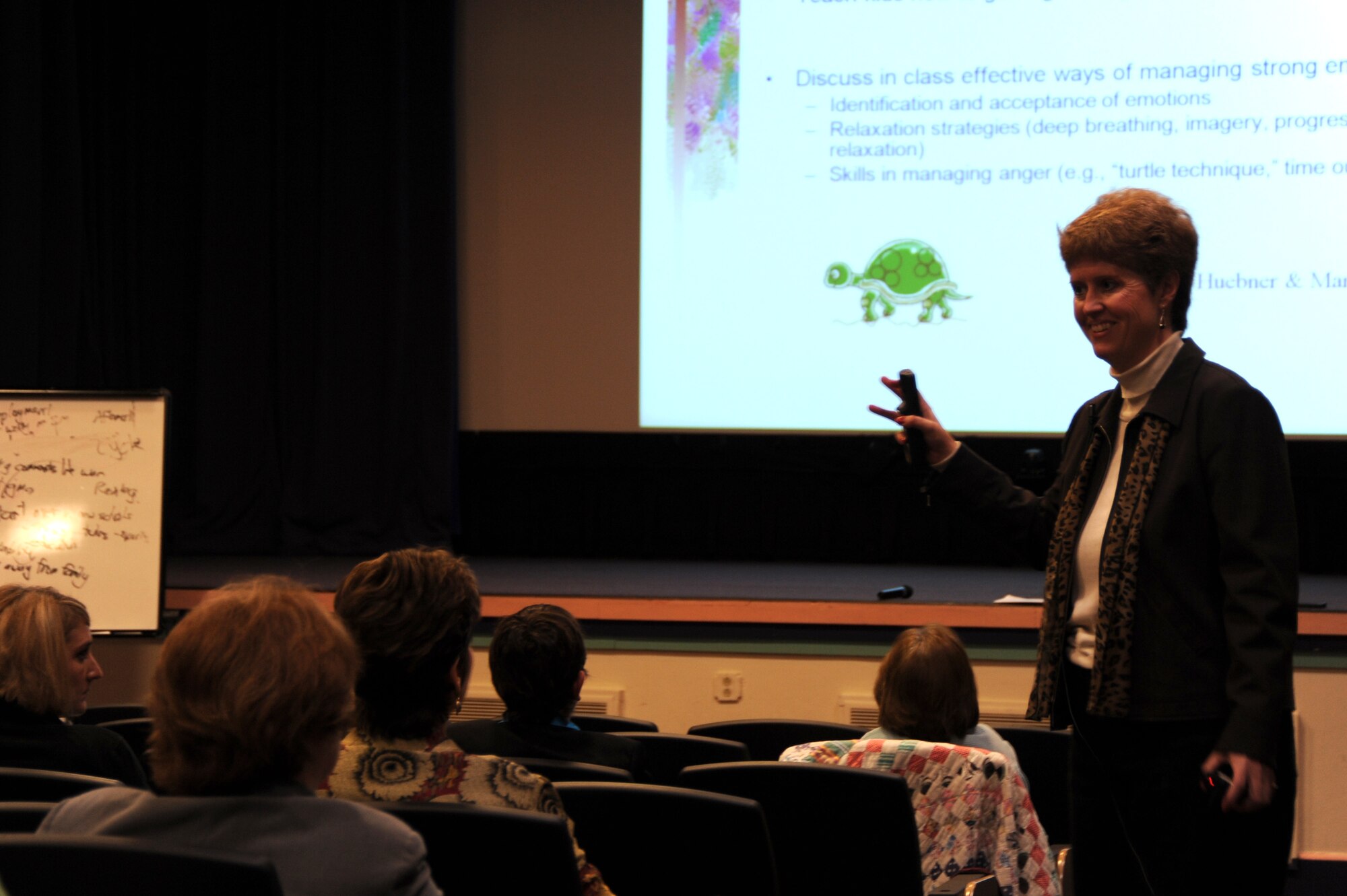 Dr. Michelle Sherman, a clinical psychologist, gave a presentation at the Commando Auditorium at Hurlburt Field Feb. 22-23. More than 100 parents, teachers and mental health professionals gathered to listen to her seminar entitled “Supporting our Military Youth: Examining Common Challenges, Describing Resources, and Providing Hope.” 
(U.S. Air Force photo by Senior Airman Matthew Loken)