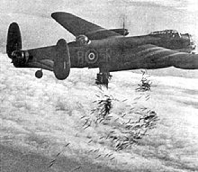 British Lancaster bombers, like this one, dropped tons of incendiary bombs on the German city of Dresden during World War II.  One interesting historical factoid is British bombers largely used a visual bombing method of bombing, which involved the lighter and faster Mosquito bombers dropping red flares over the target before the Lancaster’s moved in.  The city was attacked by Royal Air Force and U.S. bomber forces over a period of several days. (Courtesy photo)