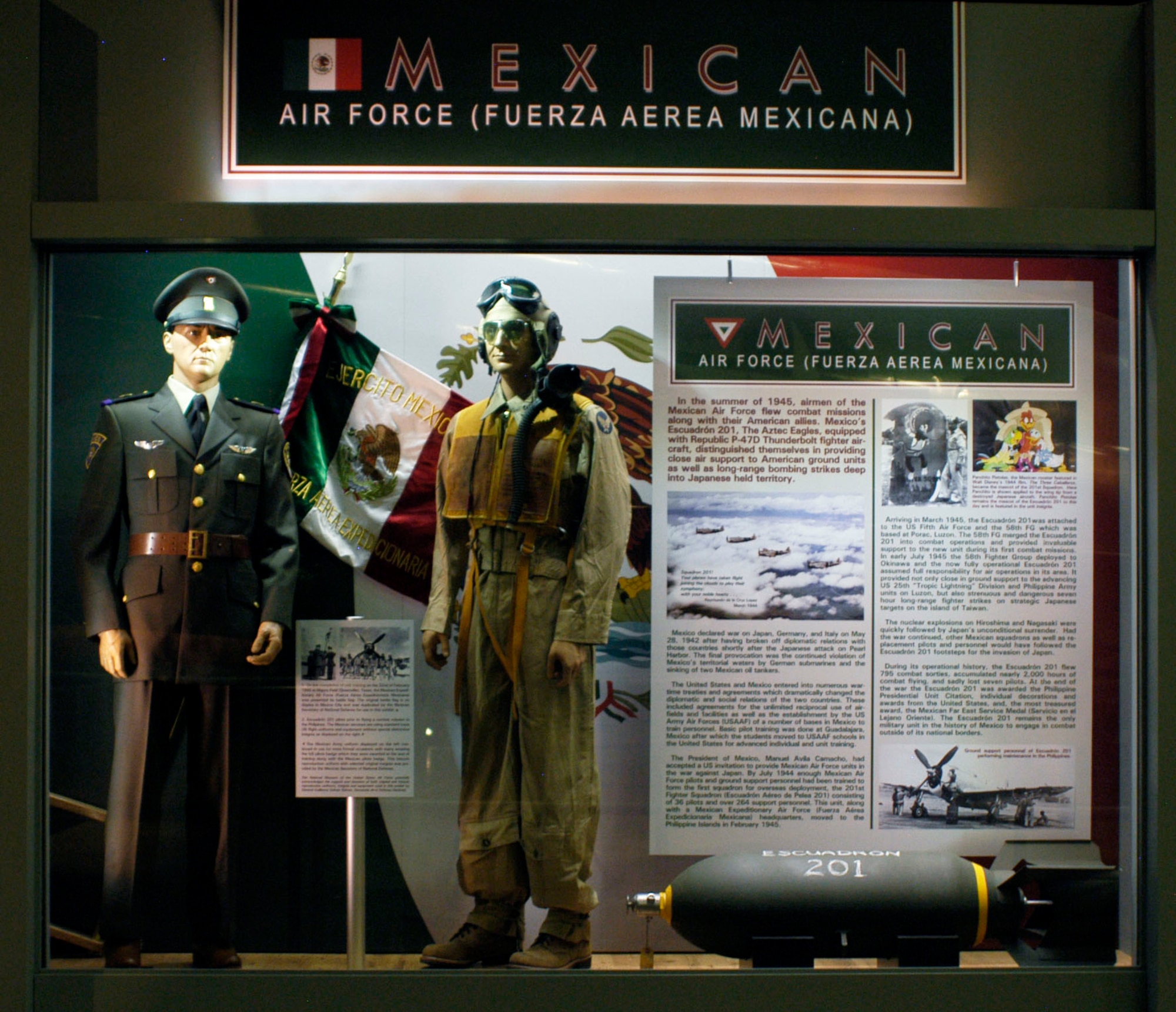 DAYTON, Ohio - The Mexican Air Force portion of the WWII: Airmen in a World at War exhibit in the World War II Gallery at the National Museum of the U.S. Air Force. (U.S. Air Force photo)