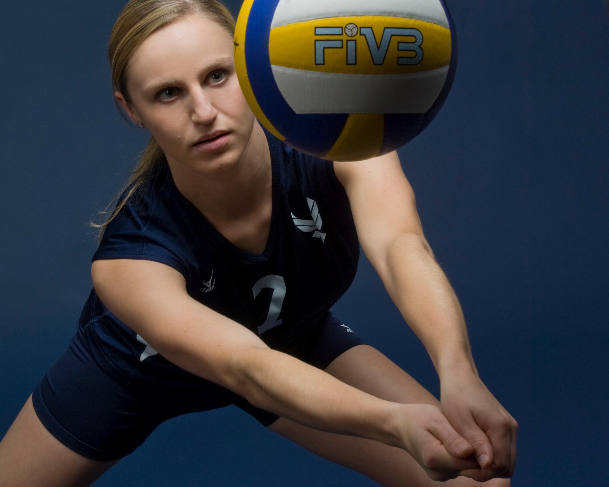 2nd Lt. Morgan Dolan, 62nd Communications Squadron, Joint Base Lewis-McChord, McChord Field, Wash., played on the Air Force Academy volleyball team before joining the service's women's team, which took second place at the 2009 Armed Forces Women's Volleyball Championship. (U.S. Air Force Photo/Abner Guzman)