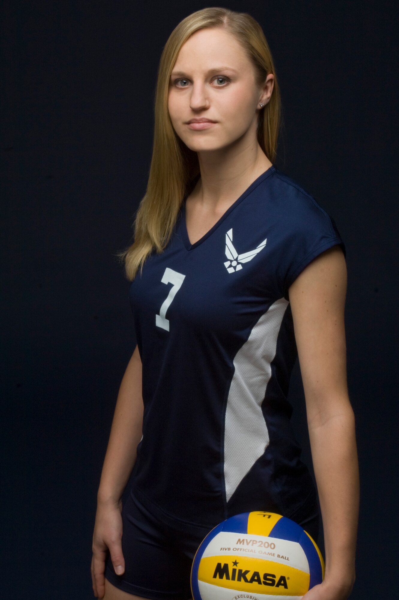 2nd Lt. Morgan Dolan, 62nd Communications Squadron, Joint Base Lewis-McChord, McChord Field, Wash., played on the Air Force Academy volleyball team before joining the service's women's team, which took second place at the 2009 Armed Forces Women's Volleyball Championship. (U.S. Air Force Photo/Abner Guzman)